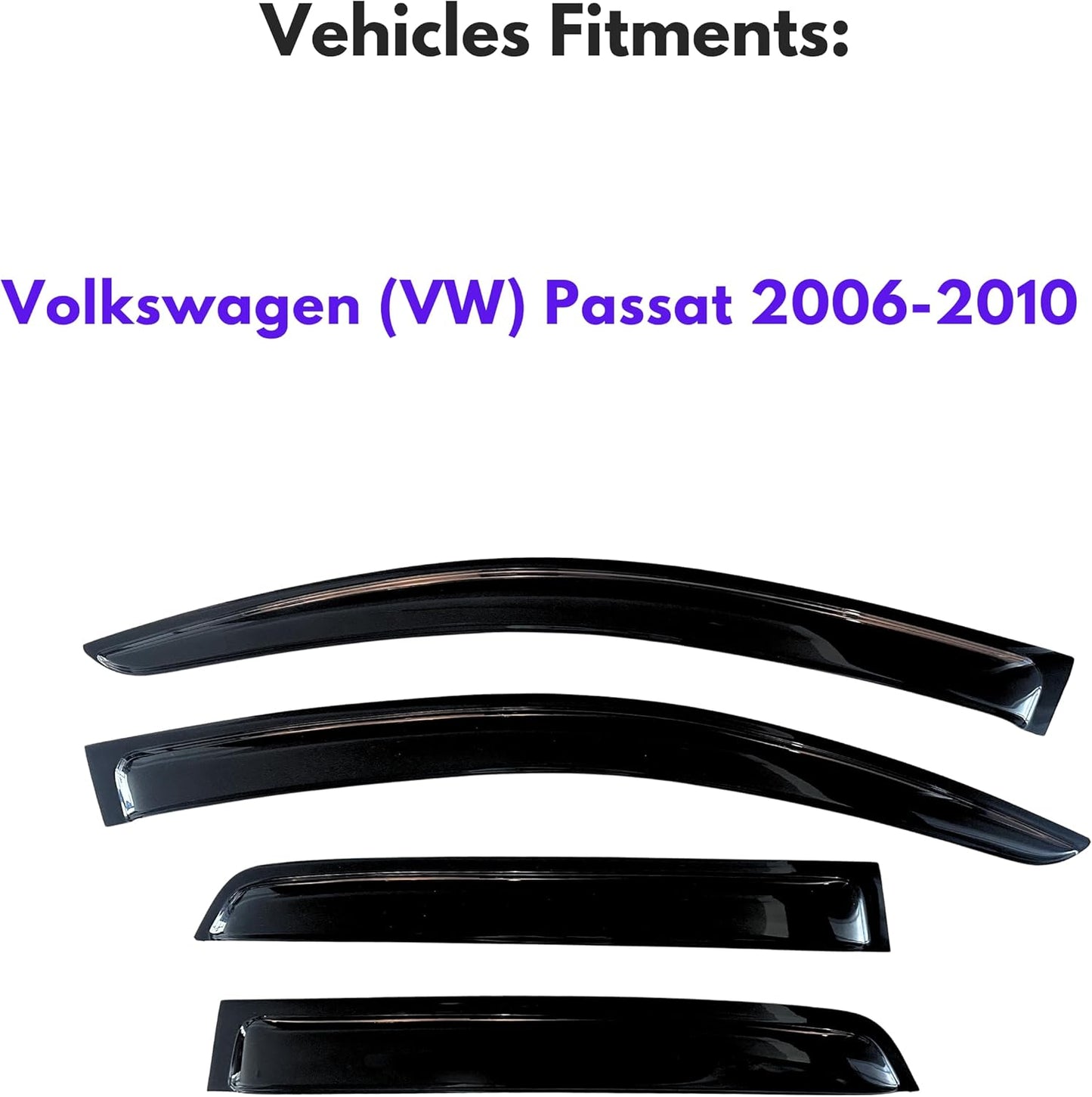 KPY Window Visor Compatible with Volkswagen (VW) Passat 2006-2010, Rain Guard Window Vent Deflectors Tape-On Style, 2006 2007 2008 2009 2010