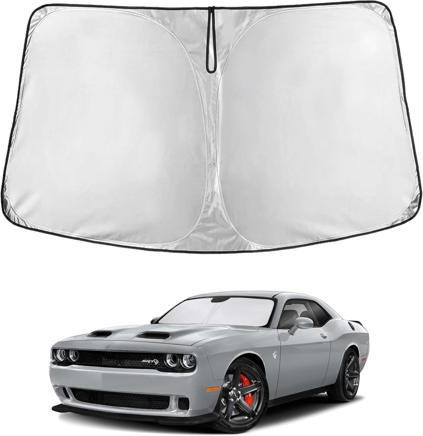 EcoNour Windshield Sun Shade Compatible for Dodge Challenger (2015-2025) | 4-Layer Front Window Shade for Coupe Models | 240T Sunshade Accessories | UV & Heat Blocker for Challenger Windshield