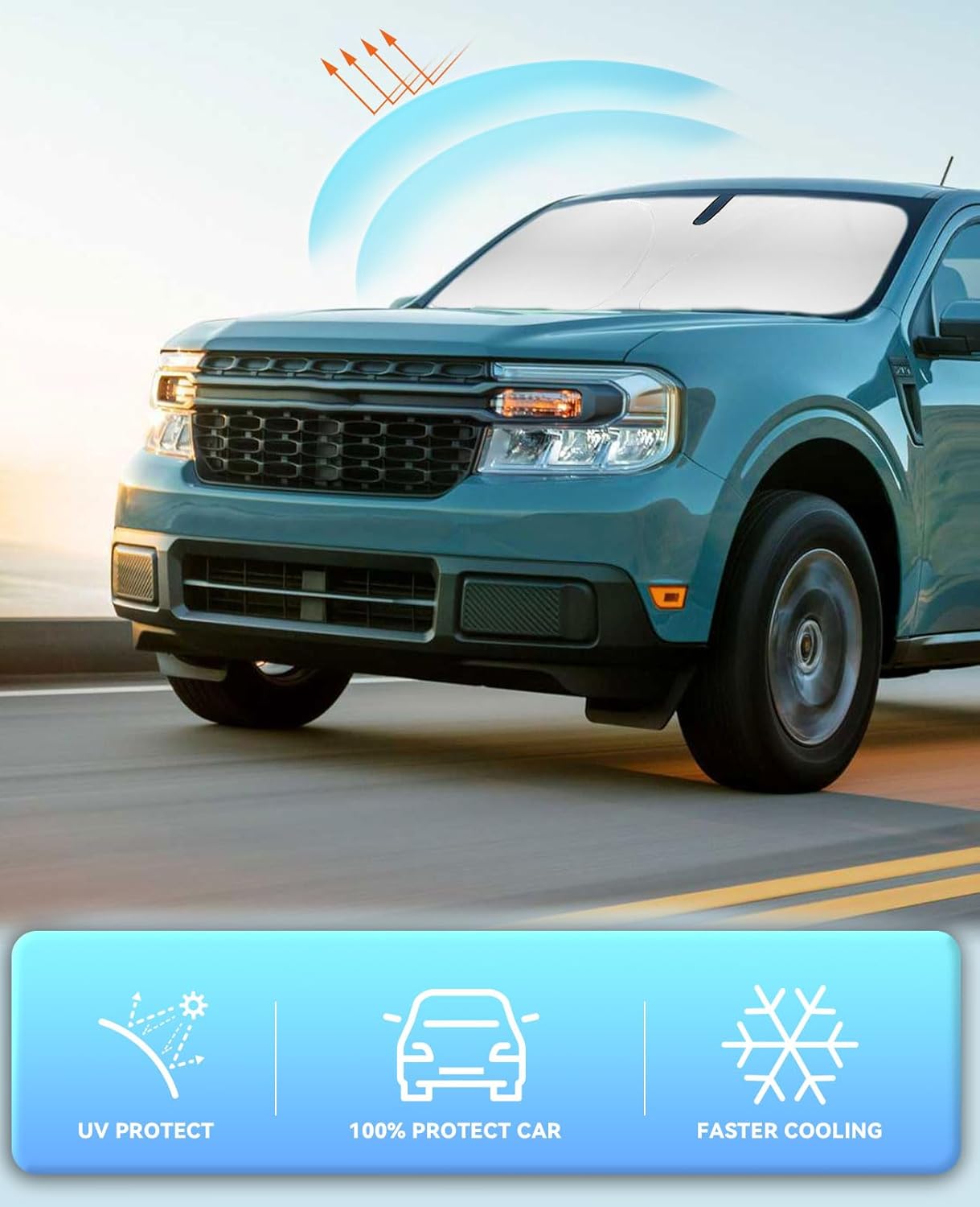 Windshield Sun Shade Car Sunshade for Ford Maverick Accessories 2022 2023 2024 2025 2026 Windshield Sun Visor Cover for Maverick Front Window Shield 240T Reflective Polyester Protector Block Heat