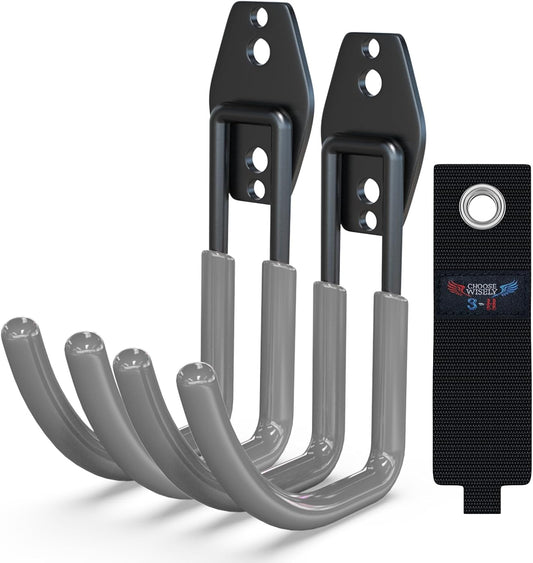 3-H Garden Hose Holder Wall Mount 2 Pack,Solid Steel Hose Hanger,Water Hose Holders for Outside,Perfect for Hanging Outdoor Air Hose,Ropes,Pipes,Garden Tools,Ladders,Bikes,Bulk Items(Gray)