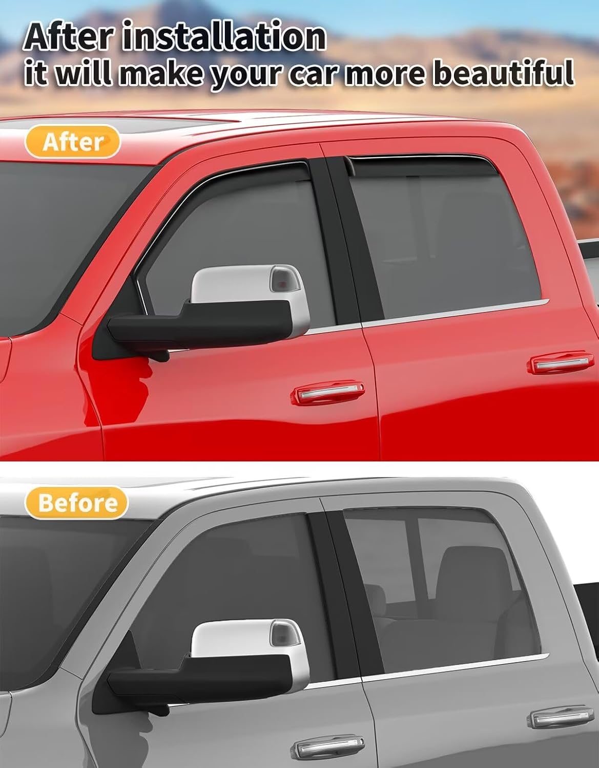 in-Channel Window Rain Guards Fit for Truck Dodge RAM 2500 3500 2019-2025 Crew Cab Extra Durable Window Visors Window Deflectors Vent Visors Vent Shades Car Accessories-4 pcs 2-Q07