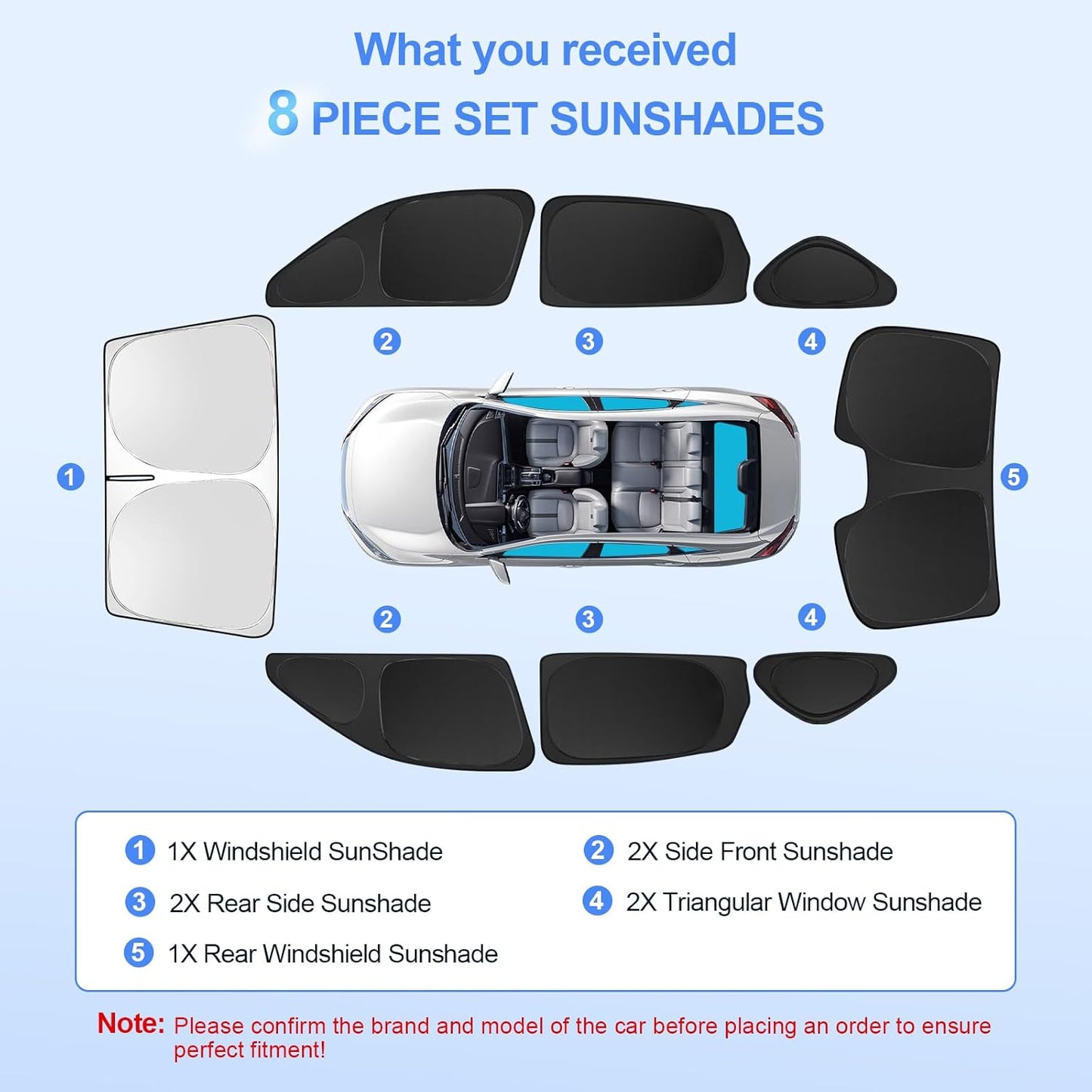 8pcs Car Window Shades for 11th Gen Honda Civic (NOT Hatchback) 2022-2025 Accessories,Windshield Side Rear Full Sunshade,Sun Visor UV Blocking, Privacy Protection and Blackout for Camping Outdoor