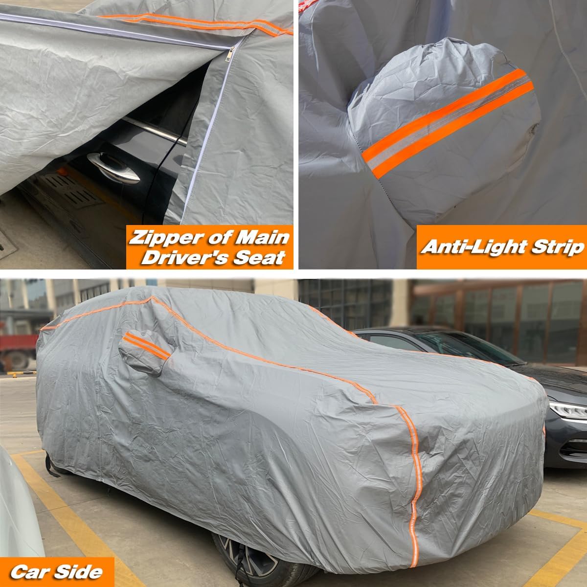 TUCAREST 6-Layers PEVA Premium Full Car Cover Fit for SUVs MPV Pickup Sedan hatchback Rain and snow protection, sun protection, UV protection, and protection of car paint surfaces-Silver Grey -Up 199"