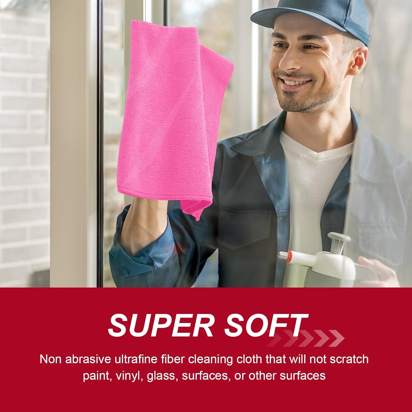 200 Pcs Microfiber Cleaning Cloth 16x16 Inch Microfiber Towels for Car Ultra Absorbent Cleaning Rags Reusable Lint Free Streak Free Detailing Towel for Car Washing Drying Dusting (Pink)