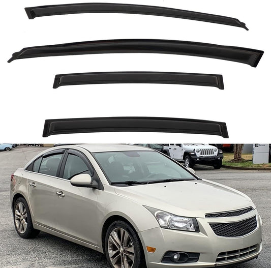 4pcs Front+Rear Smoke Tint Sun/Rain Guard Outside Mount Tape-On Vent Window Visors Compatible with 10-15 Cruze 16 Cruze Limited
