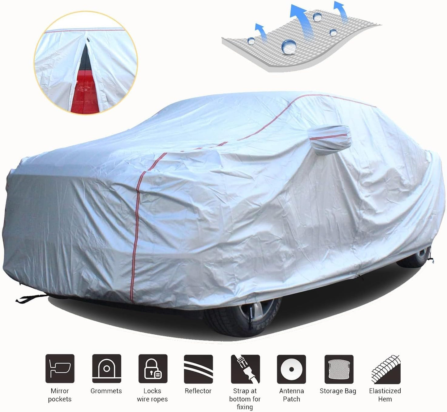 Tecoom Hard Shell Truck Car Cover Waterproof UV-Proof Windproof Zipper Design with Strap Buckle Fit for Ford F150 Ram 1500 Chevy Silverado Toyota Tundra GMC Sierra Full Size Truck Length Up to 233"