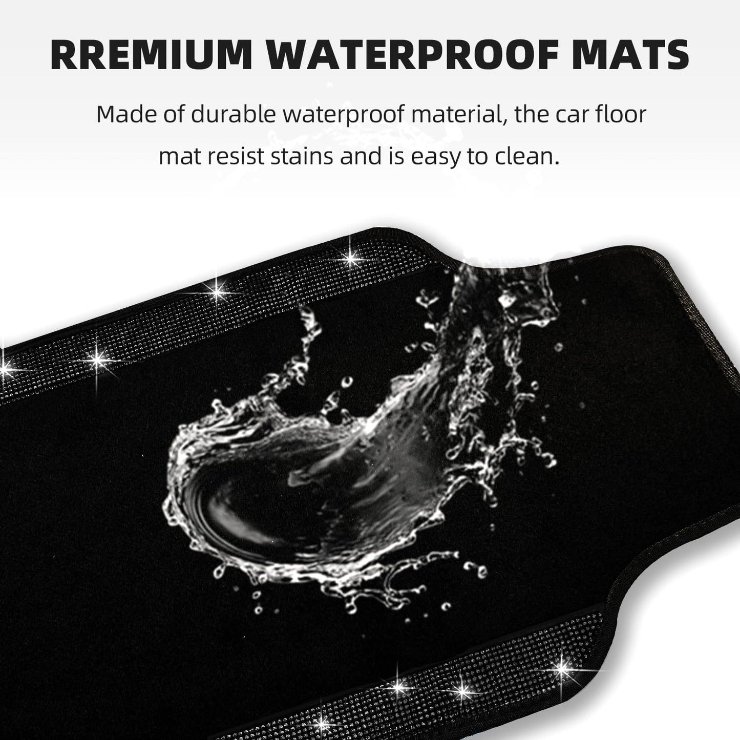 NBTEPEM Black Bling Car Floor Mats Full Set, Universal Fit Most Cars,SUV, Trucks, 4 pcs Sparkle Glitter Diamond Carpet for Women Girls with Anti-Slip Pad (Black Diamond)