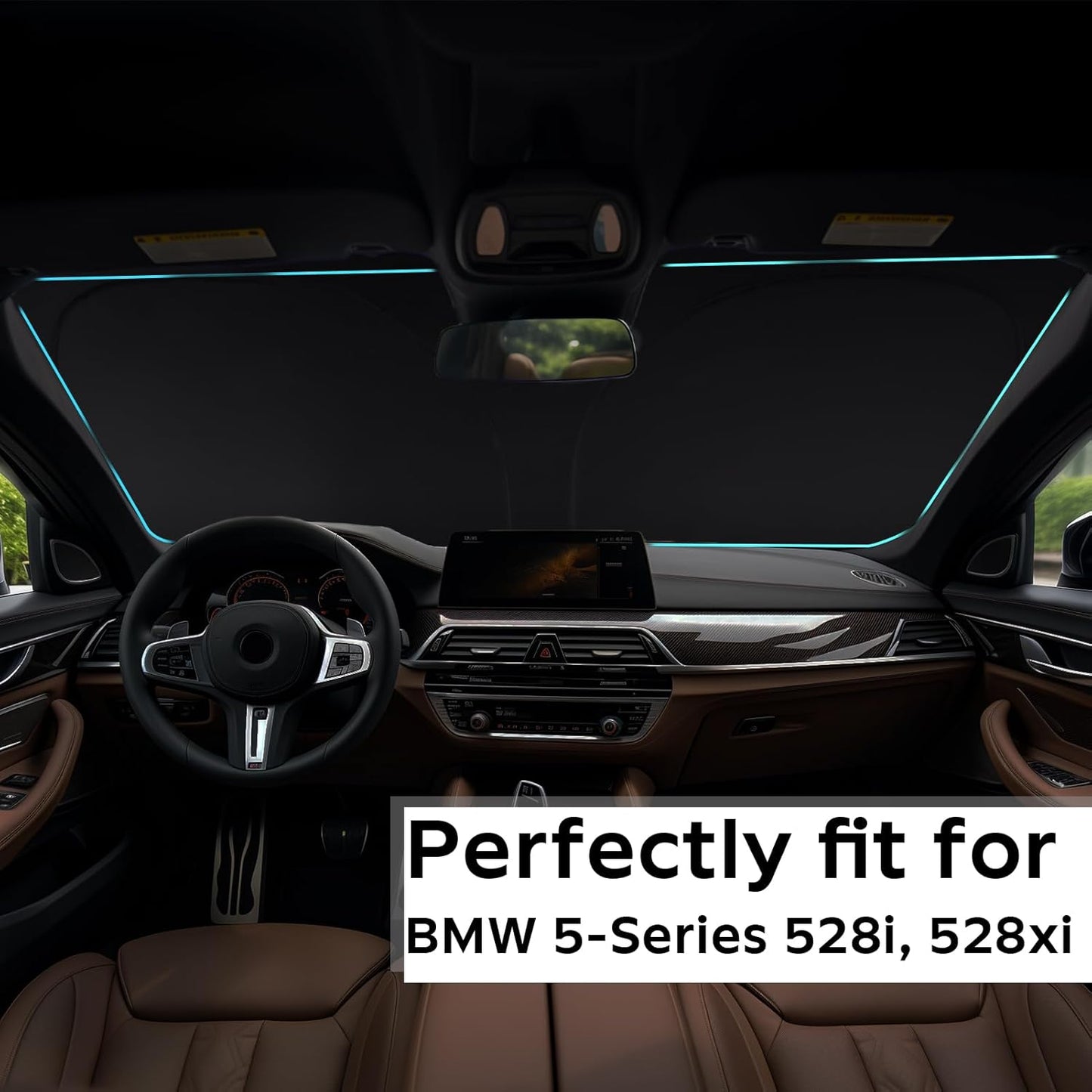 Windshield Sun Shade Sunshade Custom Fit for 2018-2023 2024 BMW 5 Series Windshield Cover for 5-Series 525i, 520i 528i 530i 535d 535i 550i Window Shade Sun Visor Protector 240T Refleactive Blocks UV