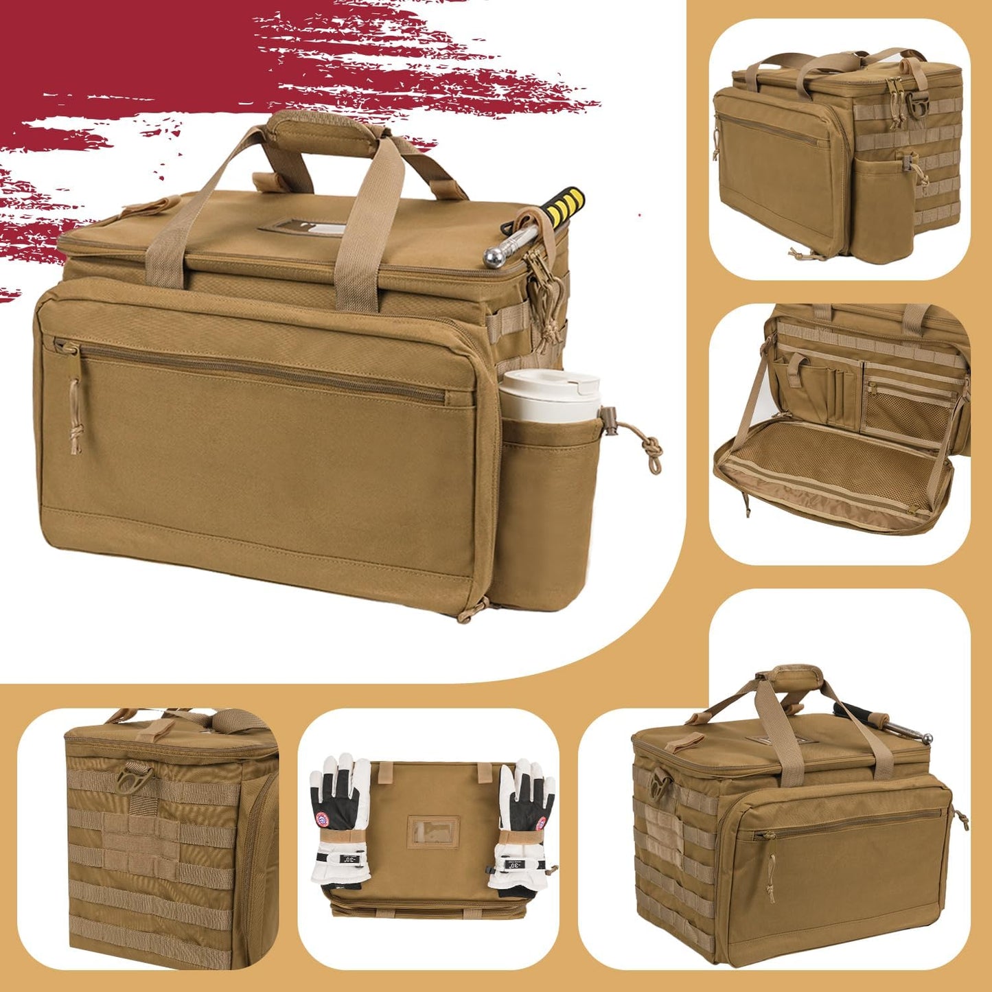 Patrol Bag Law Enforcement, Police Gear Car Front Seat Vehicle Organizer Bags with MOLLE System (Khaki)