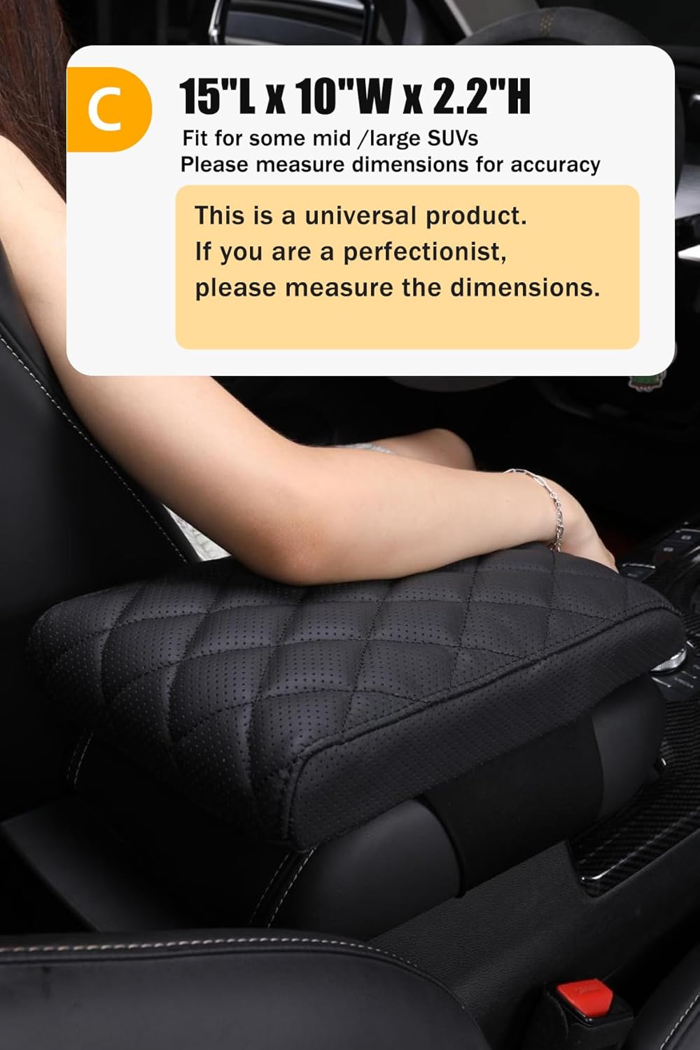 Car Center Console Cover pad Genuine Cowhide Leather,Black Armrest Box mat, Vehicle Arm Rest Cushion Protector,Memory Foam true cow Leather,Consoles Hand Rest Pillow(sizeC 15 x 10 x 2.2 inch)