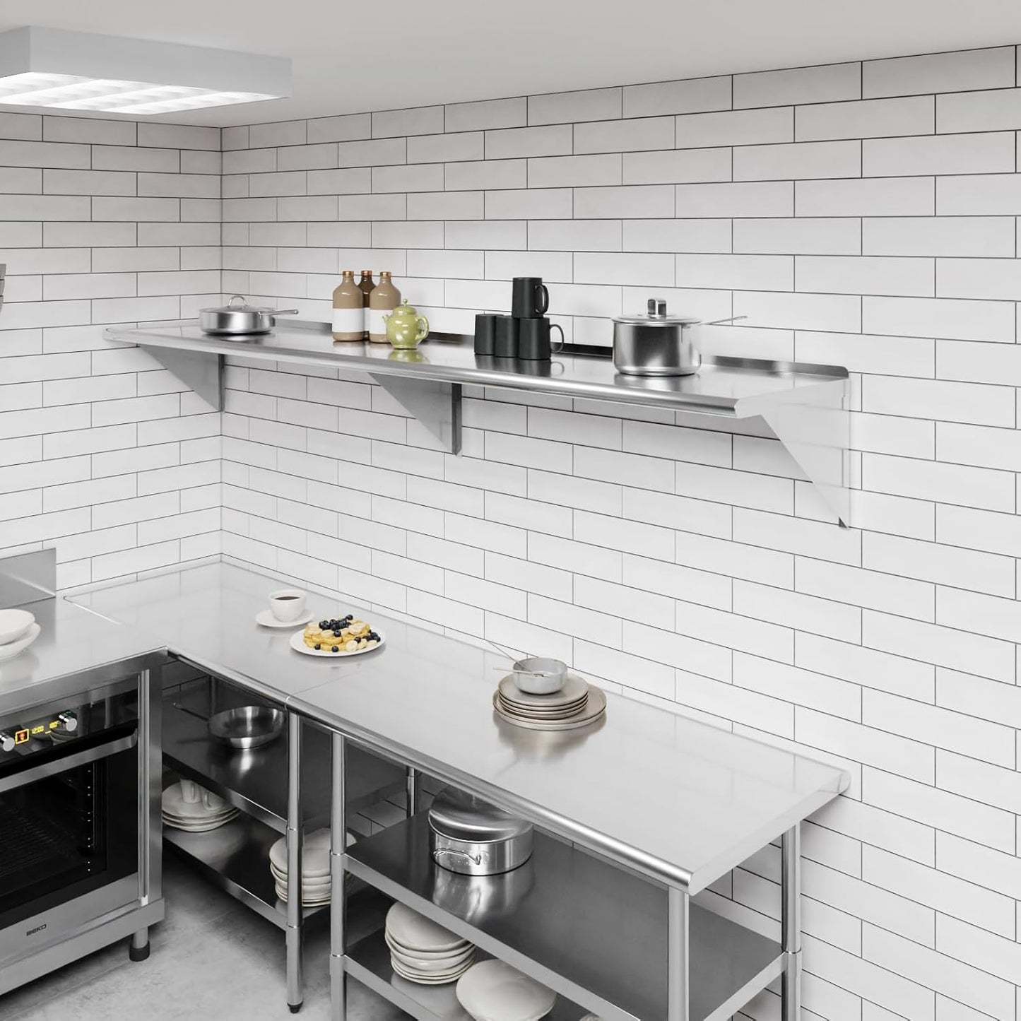 AmGood 96" Long X 18" Deep Stainless Steel Wall Shelf | NSF Certified | Appliance & Equipment Metal Shelving | Kitchen, Restaurant, Garage, Laundry, Utility Room