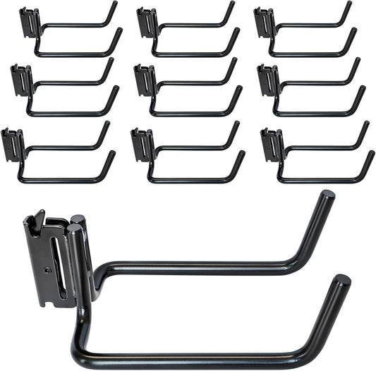 10 Pack E Track Double J Hooks, Heavy Duty Black Large Steel Shovel/Tool Hanger for Store Long Handled Tools, E Track Tie Down Accessories for Trailers, Trucks, Garden Tools Organizers Storage