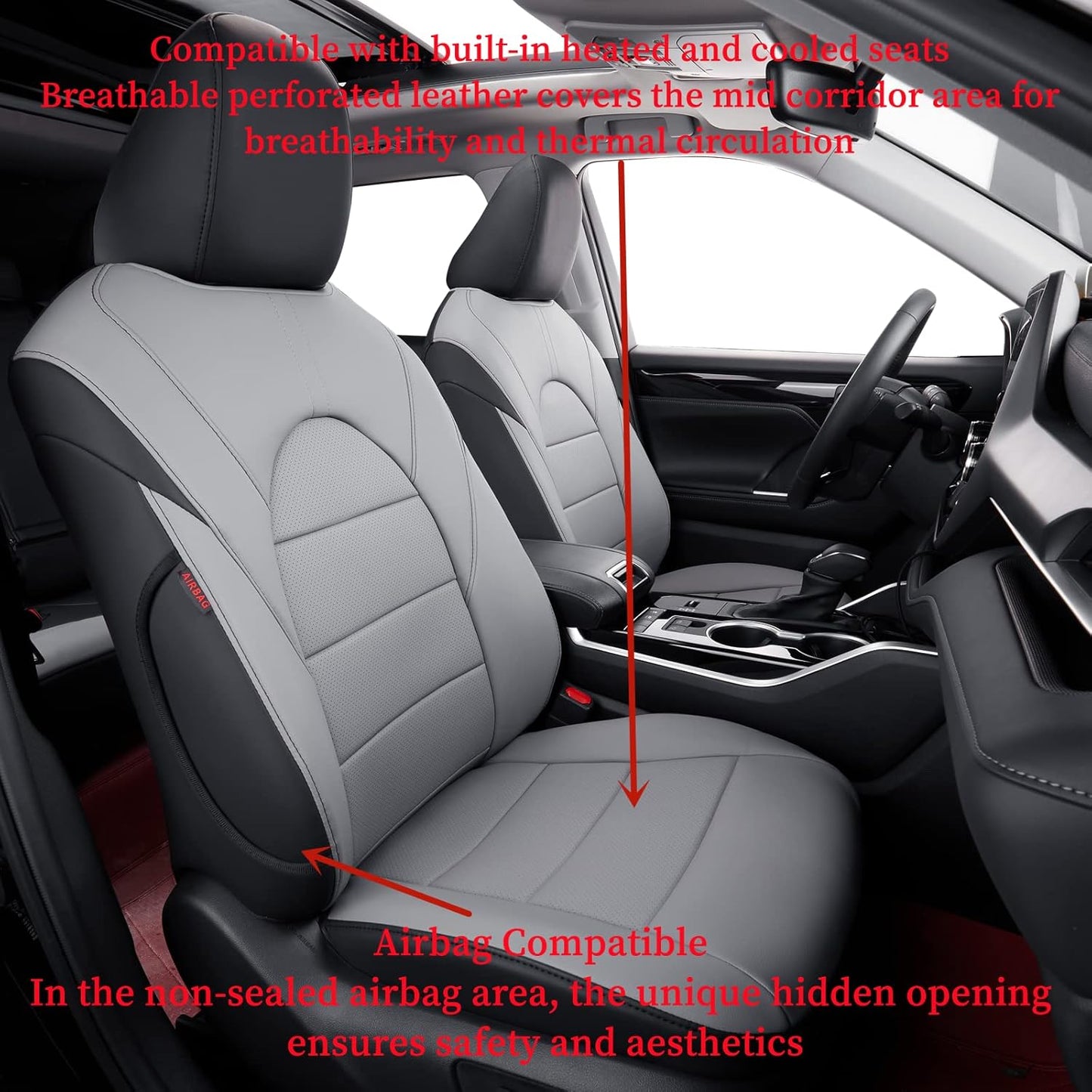 coverdream Custom Seat Covers Compatible with Select Toyota Camry Hybrid XLE,Hybrid XSE 2018 2019 2020 2021 2022 2023 Models - Leatherette (Black/Gray,Full Set)