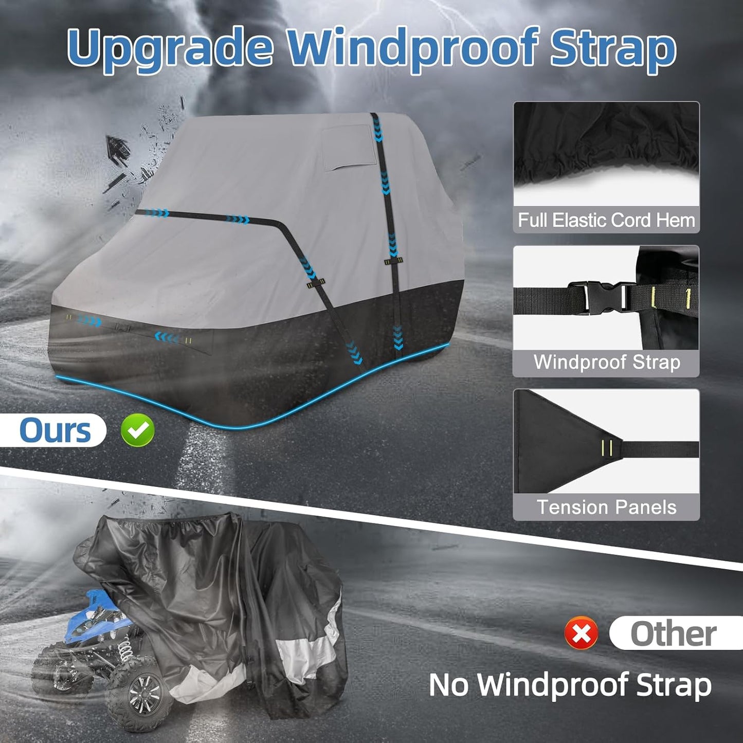 UTV Cover, Waterproof Side by Side Cover,2-3 Seaters Outdoor Storage Cover with Windproof Straps Compatible with Polaris, RZR, Honda, Can-Am, Yamaha 160" x70" x 80"