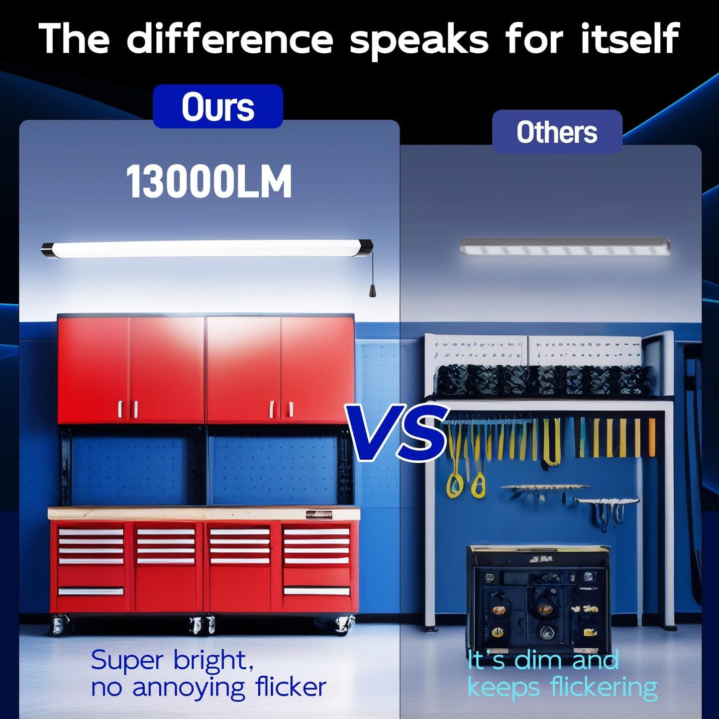 hykolity 120W LED Shop Light Linkable,13000lm(400w Equivalent),5000K 4FT Black Utility Shop Lights for Garages,Workshops,Basements,Hanging or Flush Mount with Power Cord and Pull Chain, ETL,4 Pack