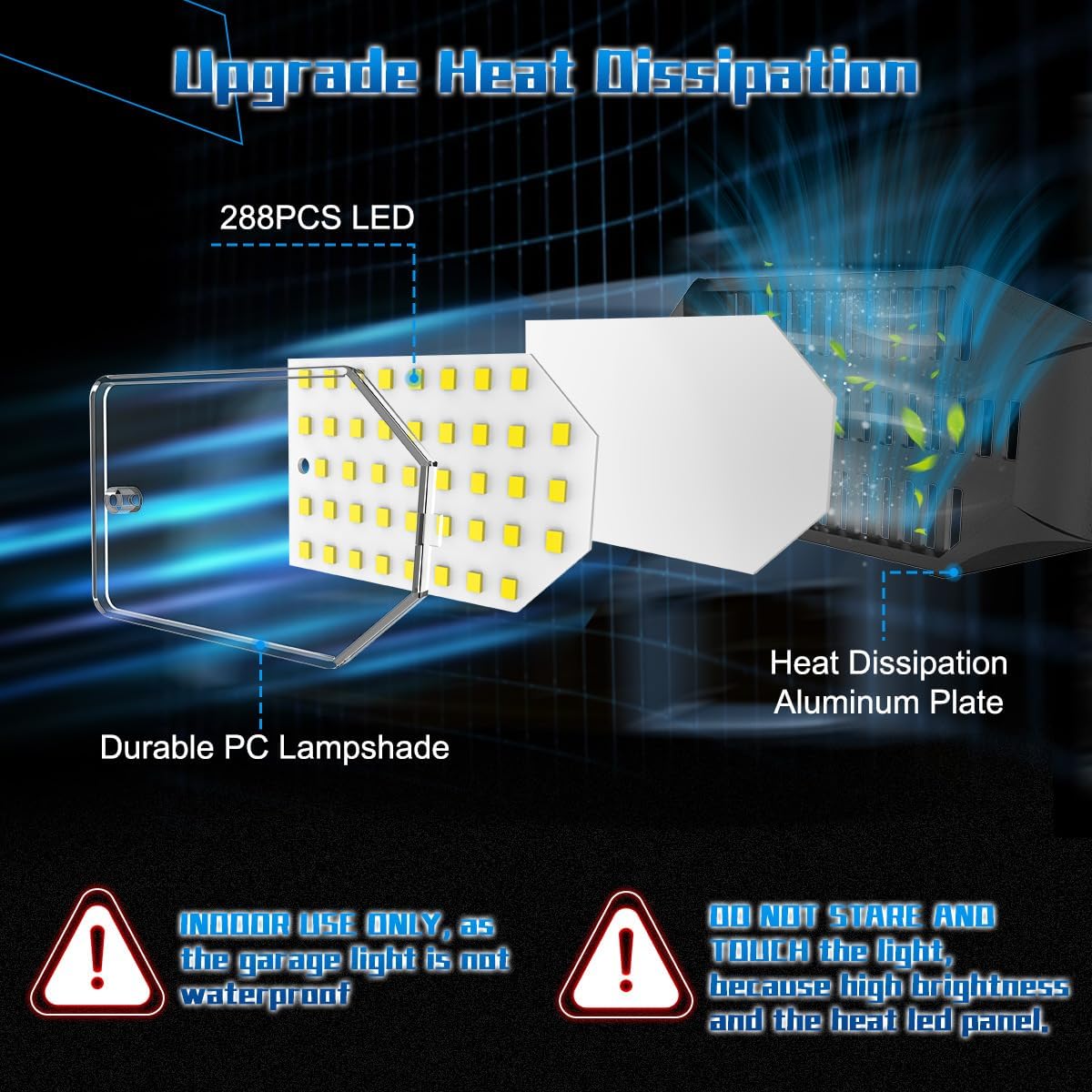 Garage Light Bulbs - Garage Lights Led Screw into Bulb Socket with 6 Deformable Panels 6500K Basement Light Fixture E26 Base Led Shop Lights for Basement Workshop Warehouse Attic - 4Pack