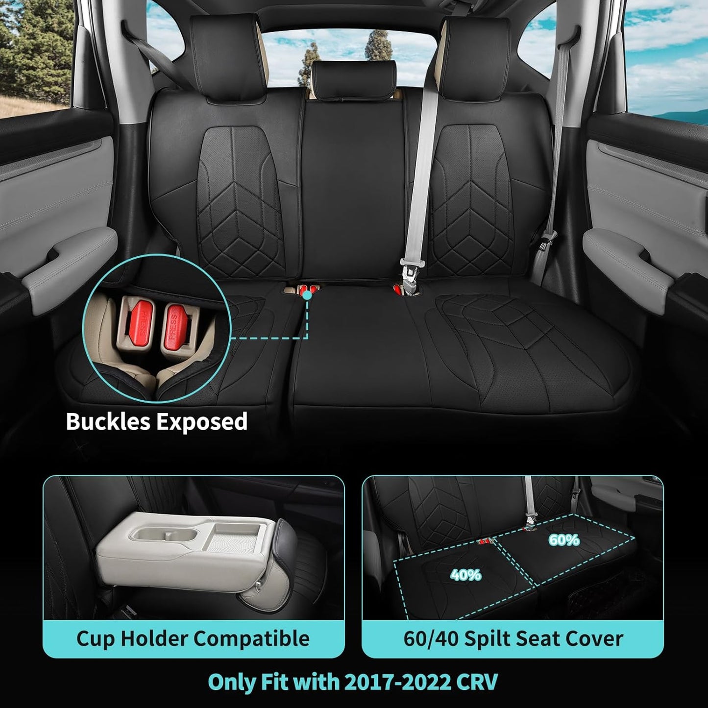for Honda CRV Seat Covers Custom Fit 2017-2022 EXL EX LX Sport,Touring,Hybrid - Luxury Waterproof Leather Car Seat Covers Full Set - Black