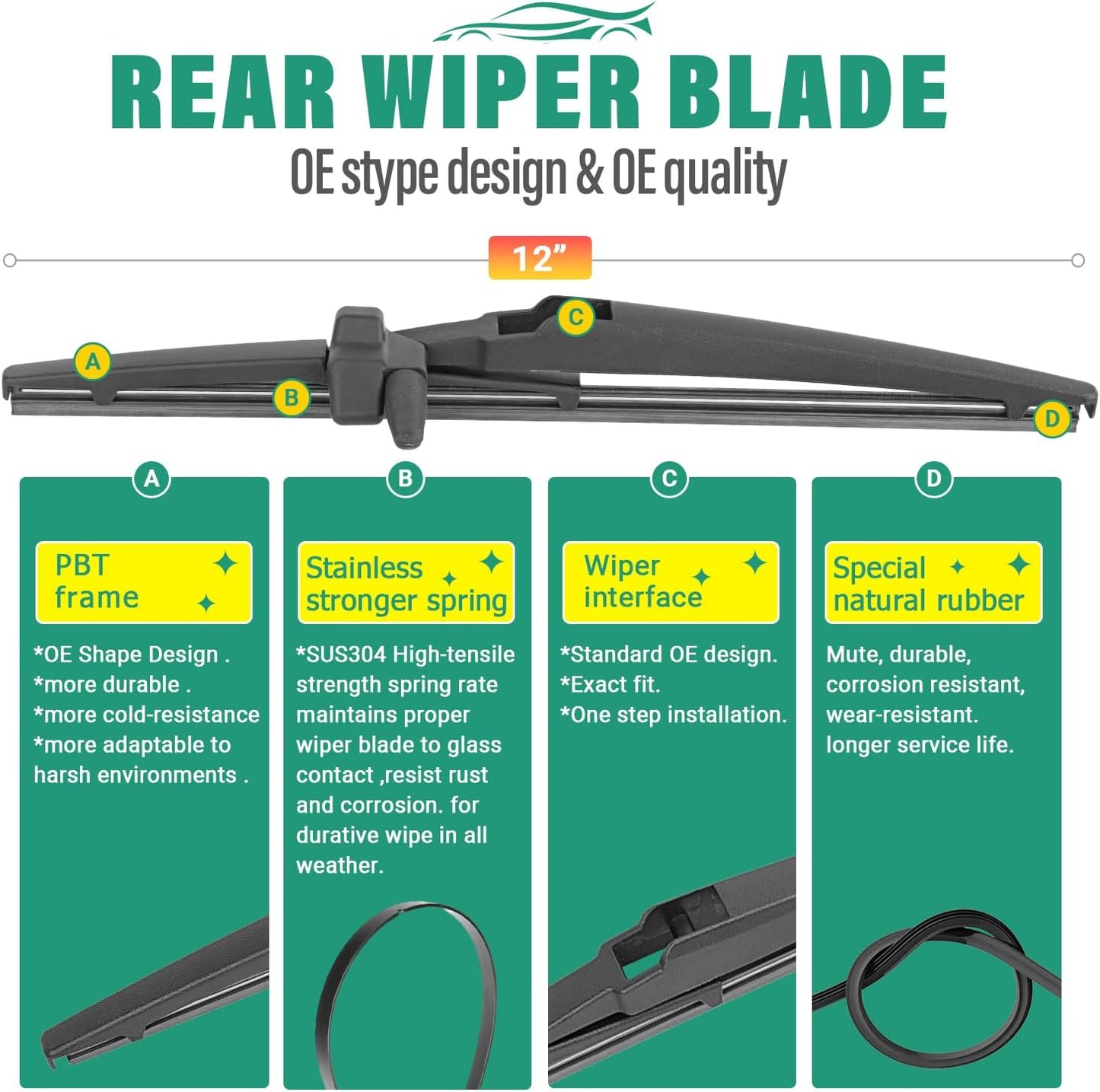 22" 20" 12" Windshield Wiper Blades Replacement for Toyota 4Runner 2003 2004 2005 2006 2007 2008 2009 4 Runner Premium All Weather Front Rear Wipers Set - OEM Quality (Pack of 3)