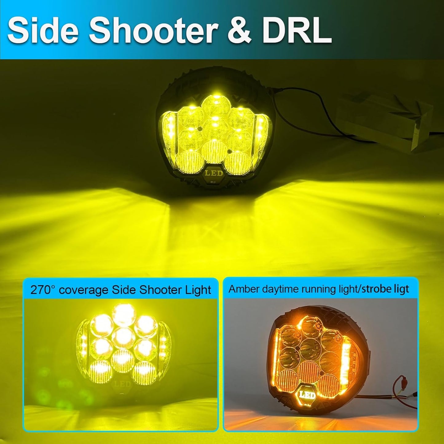 LIGBT 7 Inch Pair Amber Round LED Offroad Lights 90W Amber Yellow Off Road Light Fog Lights Driving lightsWaterproof Light Pods for Pickup Trucks 4x4 SUV ATV UTV