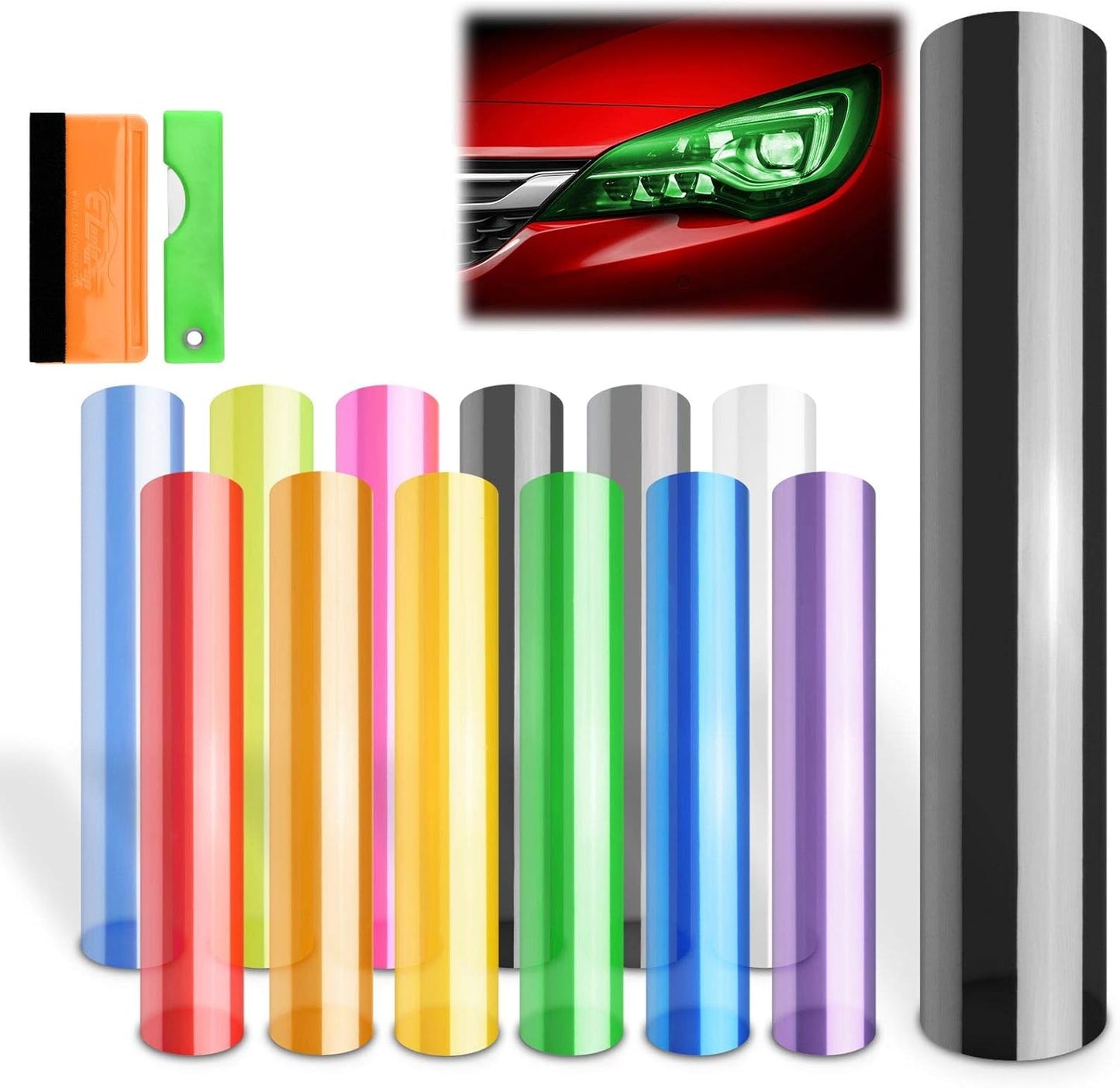 EZAUTO WRAP Free Tool Kit 12"x48" (1FT x 4FT) Glossy Red Headlight Taillight Fog Light Side Marker Vinyl Tint Film Self Adhesive