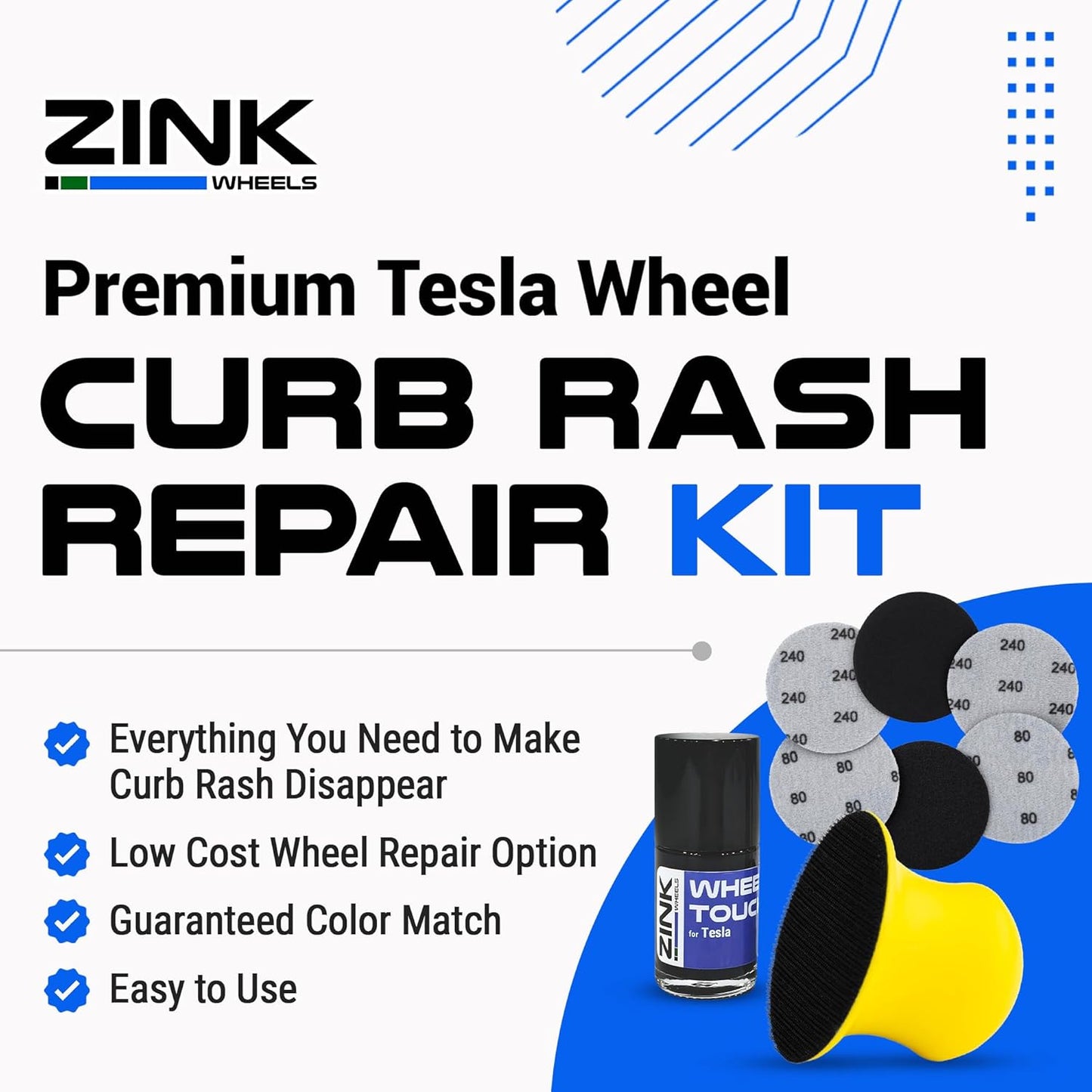 Premium Tesla Wheel Curb Rash Repair Kit for Model S 21-inch Grey Turbine Rims - DIY Kit with Color-matched Touch Up Paint - Made in USA