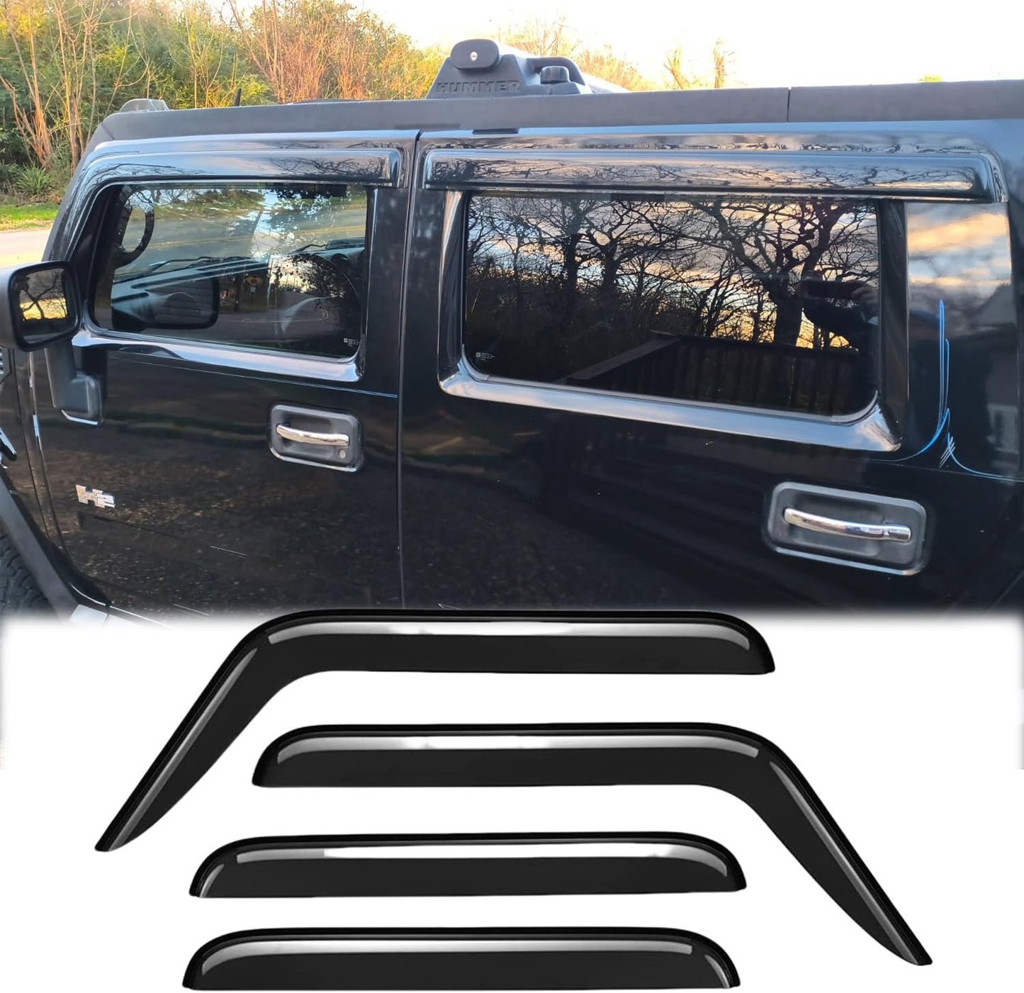 94329 Sunproof Waterproof Side Window Wind Deflector, 4pcs Protective Replacements Rain Guards Set, Window Visor fit for 2003-2009 Hummer H2