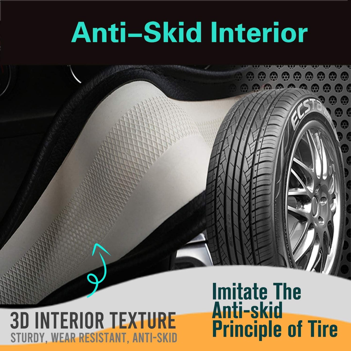 PINCTROT D Shaped 14 Inch Small Sized Steering Wheel Cover Great Grip with 3D Honeycomb Anti-Slip Design, Flat Bottom 14 Inch (All Black)