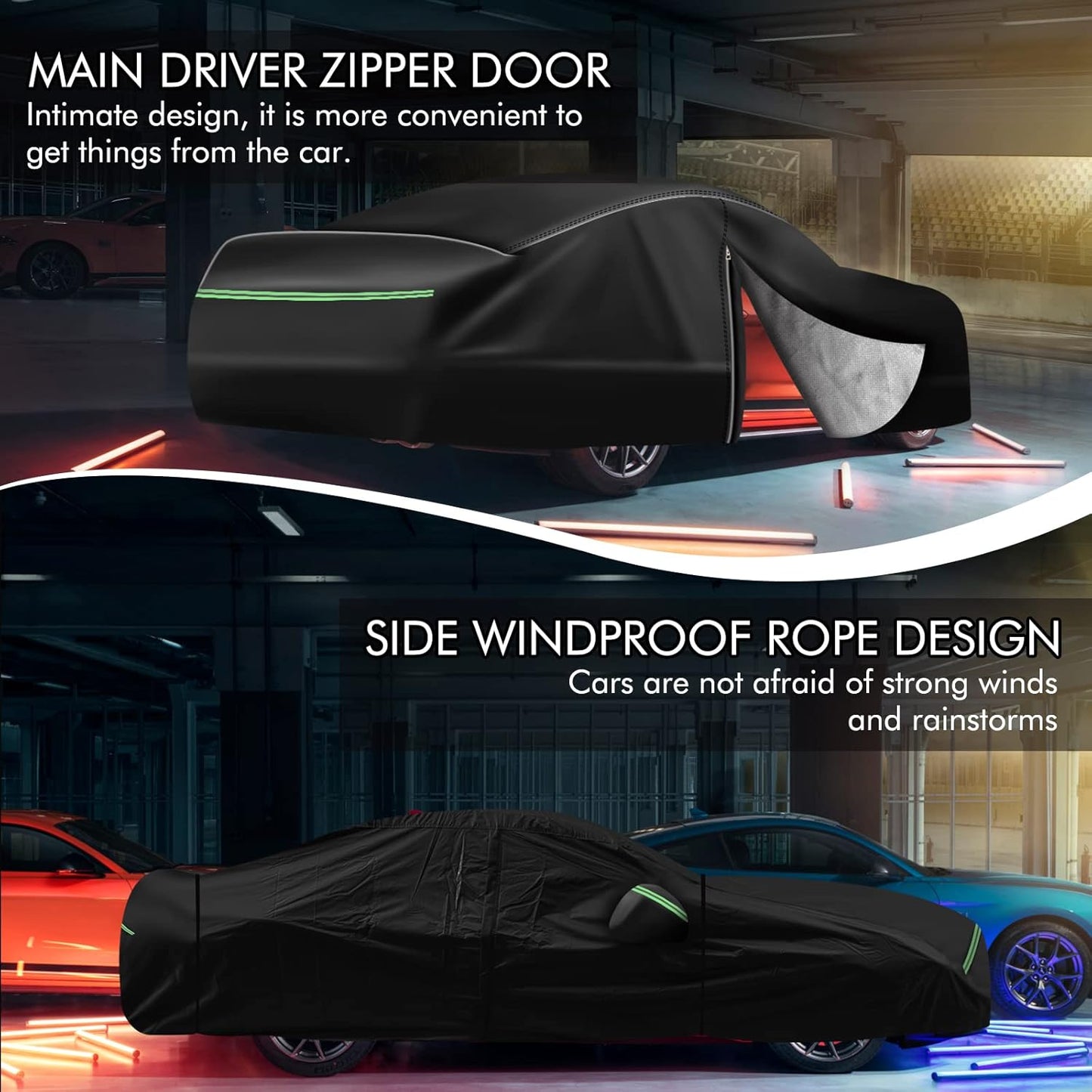 for Chevy Camaro 2010-2022 Car Cover 210D Outdoor Waterproof UV Protection, Custom-fit Protective Full Covers with Cotton Layer, Zipper Door, Reflective Strip, Storage Bag