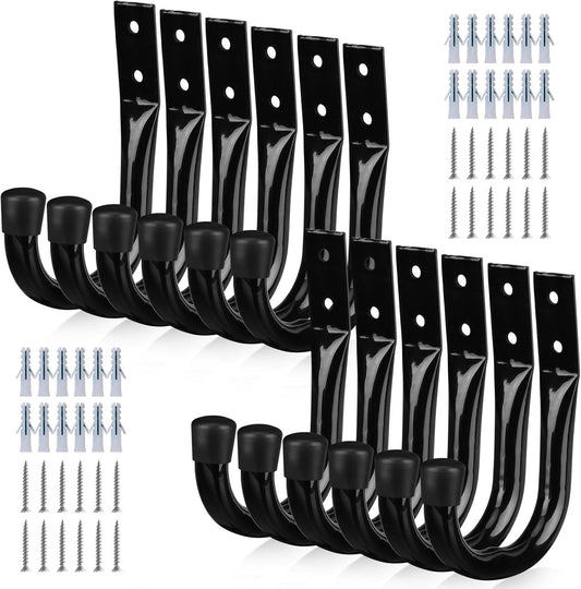 Heavy Duty Garage Storage Hooks, 12-piece Bike Hooks for Garage Wall, Utility Garage Hooks, Wall Mount J Hook for Hanging, Large Metal Storage Organizer Tool, Extension Cord Hanger