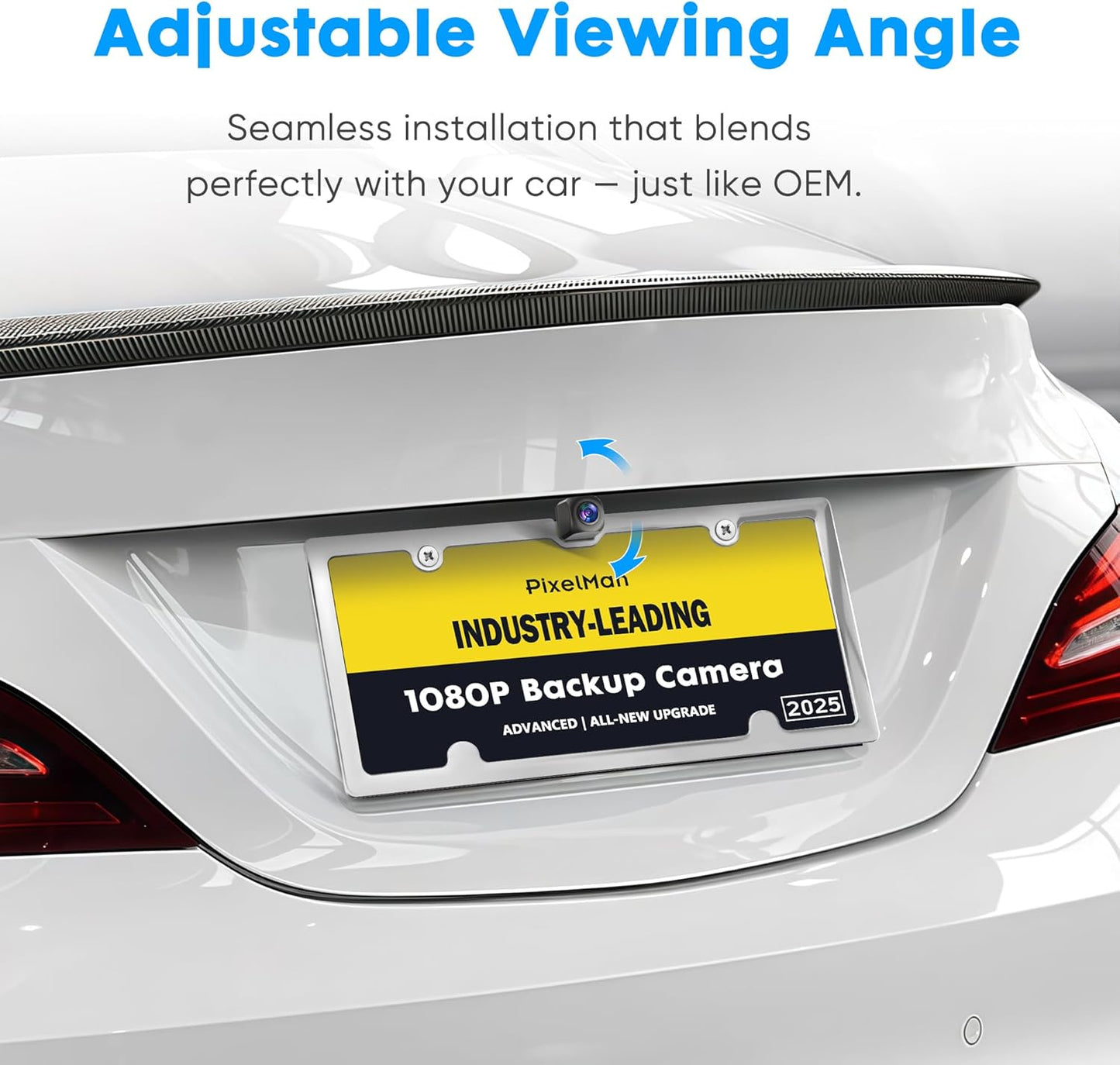 PixelMan Backup Camera,XS-2 1080P AHD Innovative One-Piece License Plate Back Up Camera Ultra Clear Night Vision 170° Wide Angle Vehicle Rear View Reverse Camera,All-Weather Durable Metal Housing