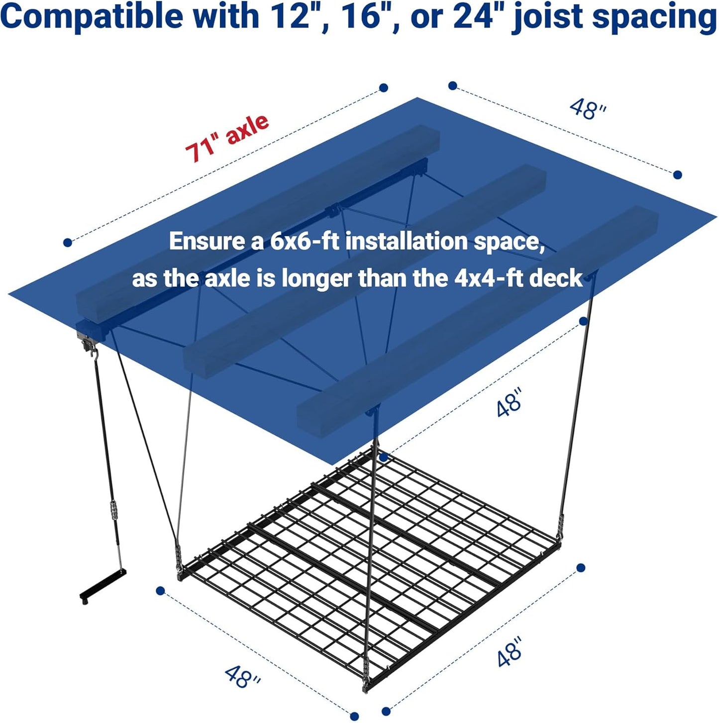 FLEXIMOUNTS Overhead Garage Storage Rack Lift, 4x4 Ft Heavy-Duty Garage Ceiling Storage Racks, Adjustable Organization System With 71'' L Axle, 300lbs Load Capacity, Flat Black