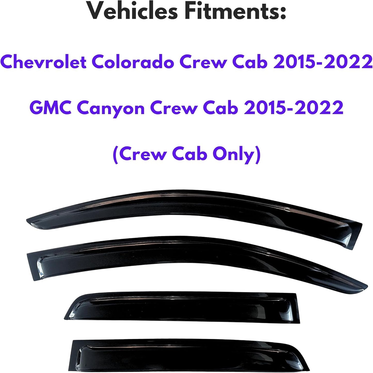 KPY Window Visor Compatible with Chevrolet Colorado Crew Cab 2015-2022, GMC Canyon Crew Cab 2015-2022, Rain Guard Side Vent Deflectors Tape-On Style, 2015 2016 2017 2018 2019 2020 2021 2022