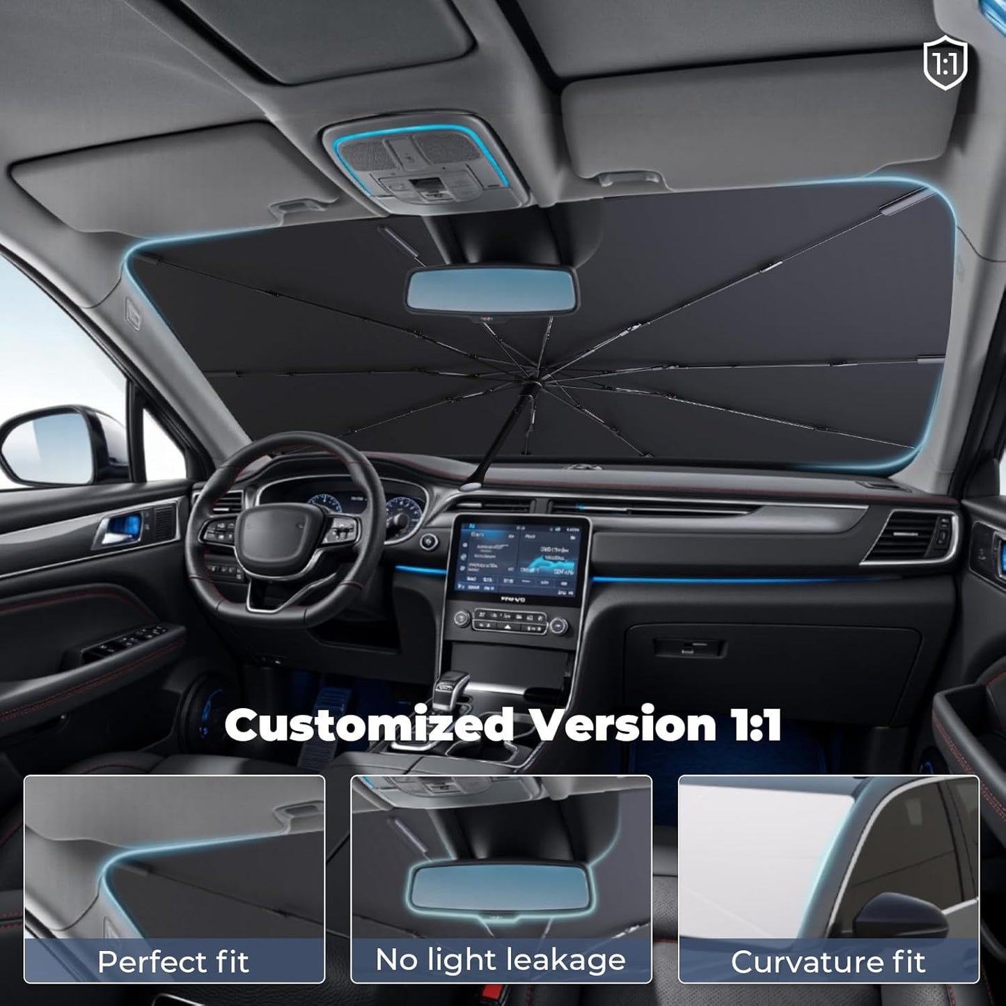 Windshield Sun Shade Umbrella for 2016-2022 Toyota Prius Hatchback Accessories: Custom Fit 210T Silver, Foldable Sunshade Front Window Sun Visor, Blocks UV Rays, Keeps Car Cool for Two, XLE, Limited