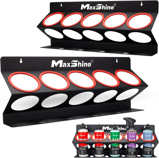 Maxshine Universal Detailing Spray Bottle Holder - Mobile Detailing & Car Garage Organizer, Holds 5 Sprayers (16oz) with 4 Small Holes, Lightweight Design, Easy Wall Mounting (Set 2)