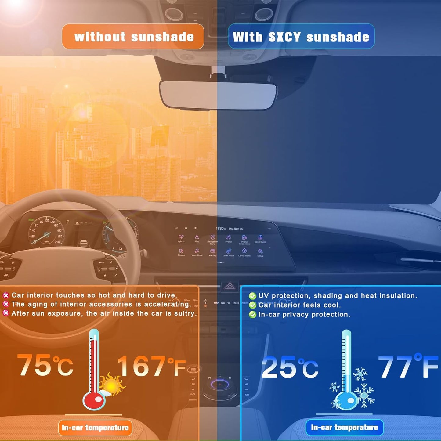SXCY for 2017-2025 2026 Kia NIRO Windshield Sunshade for 2023-2026 Kia NIRO Accessories 2021-2024 2025 2026 NIRO EV Sunshade Foldable Sun Shield 2023-2025 2026 NIRO PHEV Sun Shade Block UV Rays