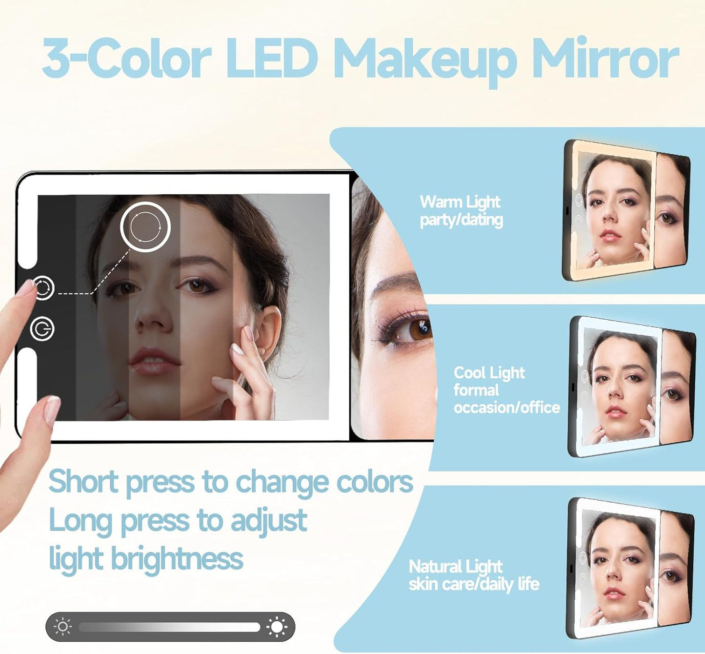 Car Sun Visor Vanity Mirror with Lights,Side with 6 inch 20X Magnifying Mirror,Rechargeable Car Makeup Mirror with 3 Light Modes,Dimmable Touch Led Screen,Black