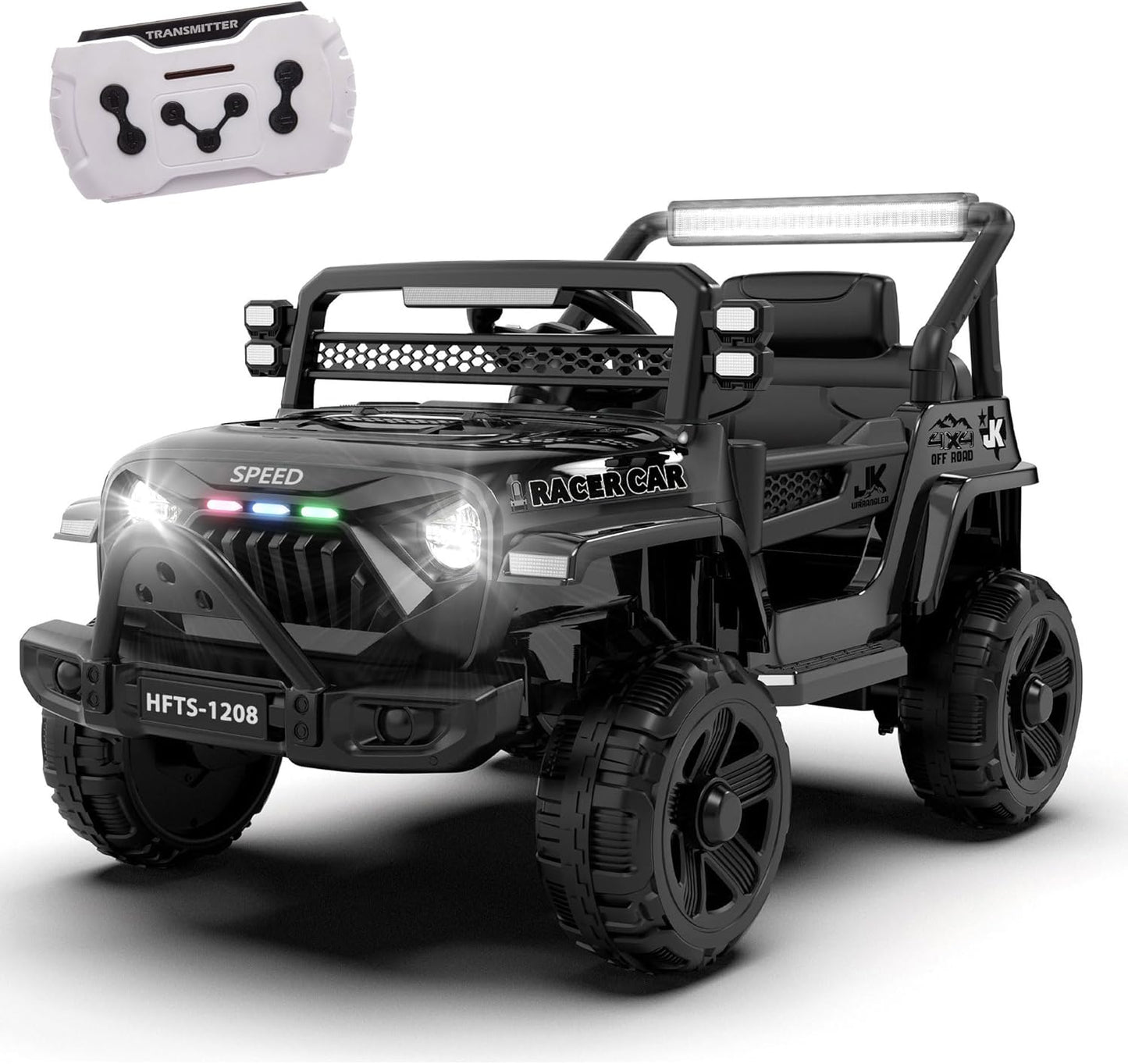 12V Ride on Electric Truck Car for Kids, 12V Kids Electric Vehicles w/Remote Control, Four-Wheel Suspension, USB, Bluetooth, Power Display, Lights, Battery Powered Ride on Toys for Boys Girls (Black)