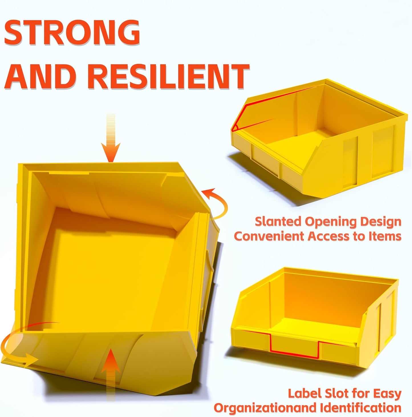 KJE 30PCS Wall Mounted Storage Bins, Plastic Tool Organizer for Garage Storage, Screws, Nuts, Bolts, Small Hardware Parts -Black, Yellow