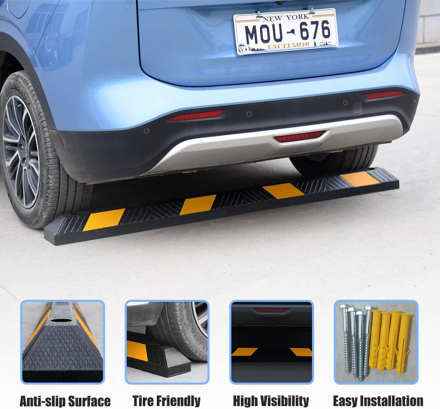 72" in 6' Ft Heavy-duty Rubber Parking Curb, Installation Kits Included, Parking Garage Floor Stopper, Wheel Stopper for Vehicles Truck Driveway Protect Cars Vans Trucks Pumpers (72" - 2Pack)
