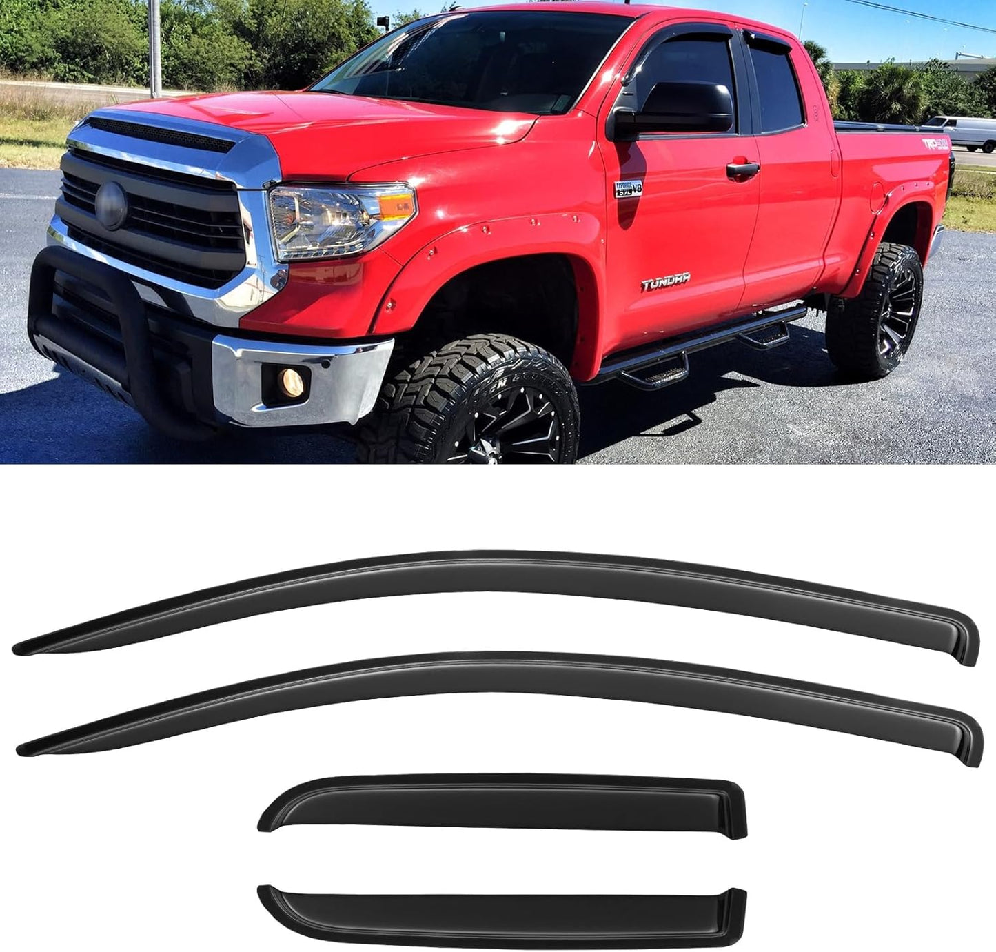 Window Visors Rain Guards for 2007-2021 Toyota Tundra Extended Cabs, Out-Channel Window Vent Wind Deflectors Visors Shades for 07-21 Tundra Double Cab