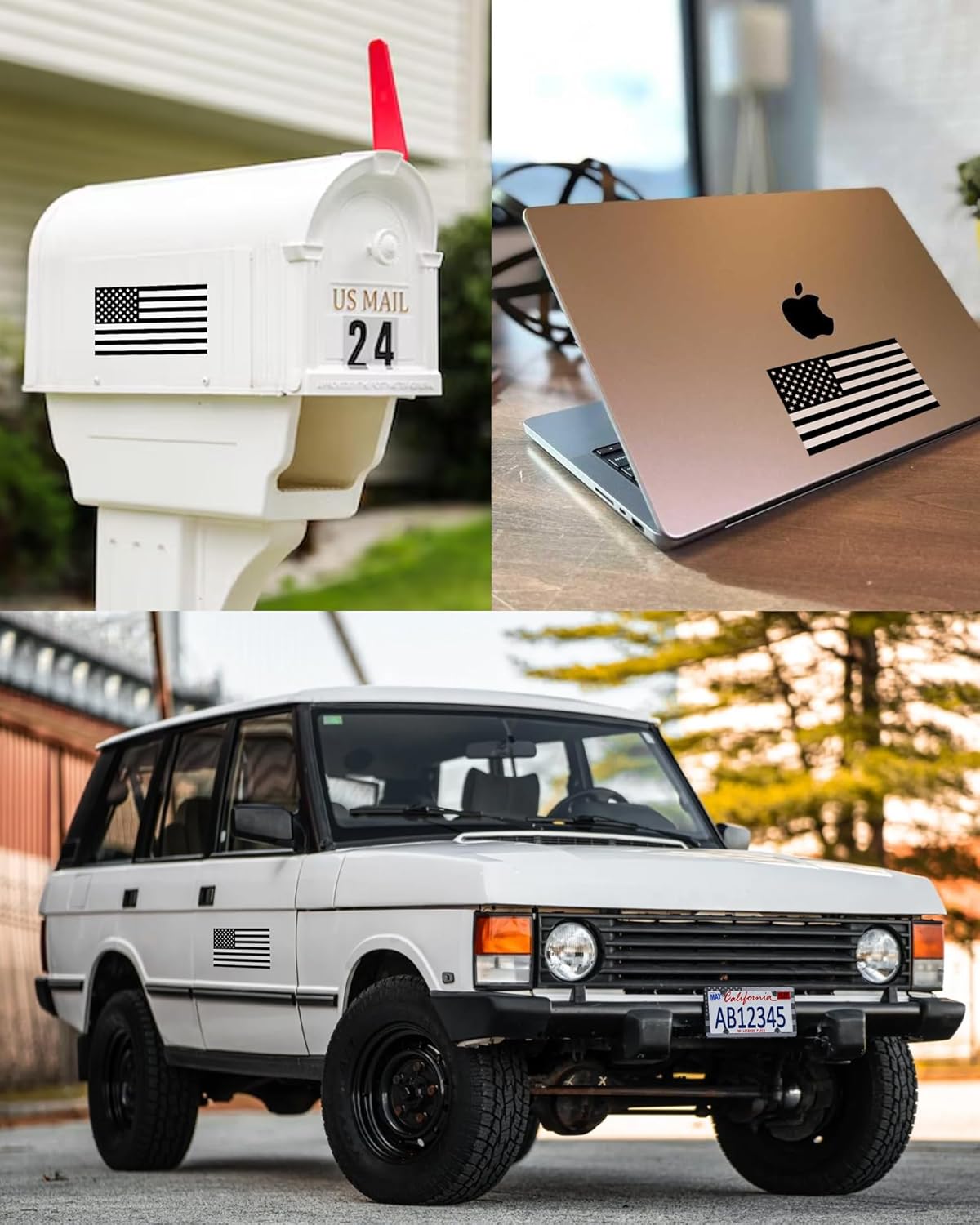 American Flag License Plate Frames - 2 Pack Black Stainless Steel Front Rear Car Tag Frames Printed with Patriotic USA Flag Pattern, with Decals Screws Caps