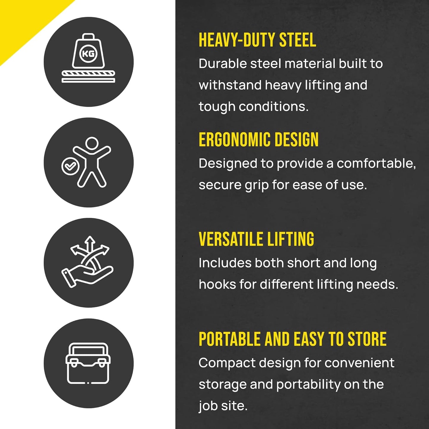 T&T Tools Lid Sling Hook - Lift Manhole Covers & Storm Drain Cover, Versatile Lifting Hooks, Rigid Steel Tool Hook for Moving (Short & Long)