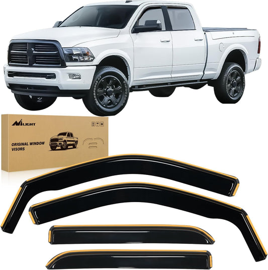 Nilight in Channel Rain Guards for Ram 1500 2009 2010 2011 2012 2013 2014 2015 2016 2017 2018 Crew Cab, 2019-2023 Ram 1500 Classic Body, Original Window Deflectors, Vent Window Visors-4PCS