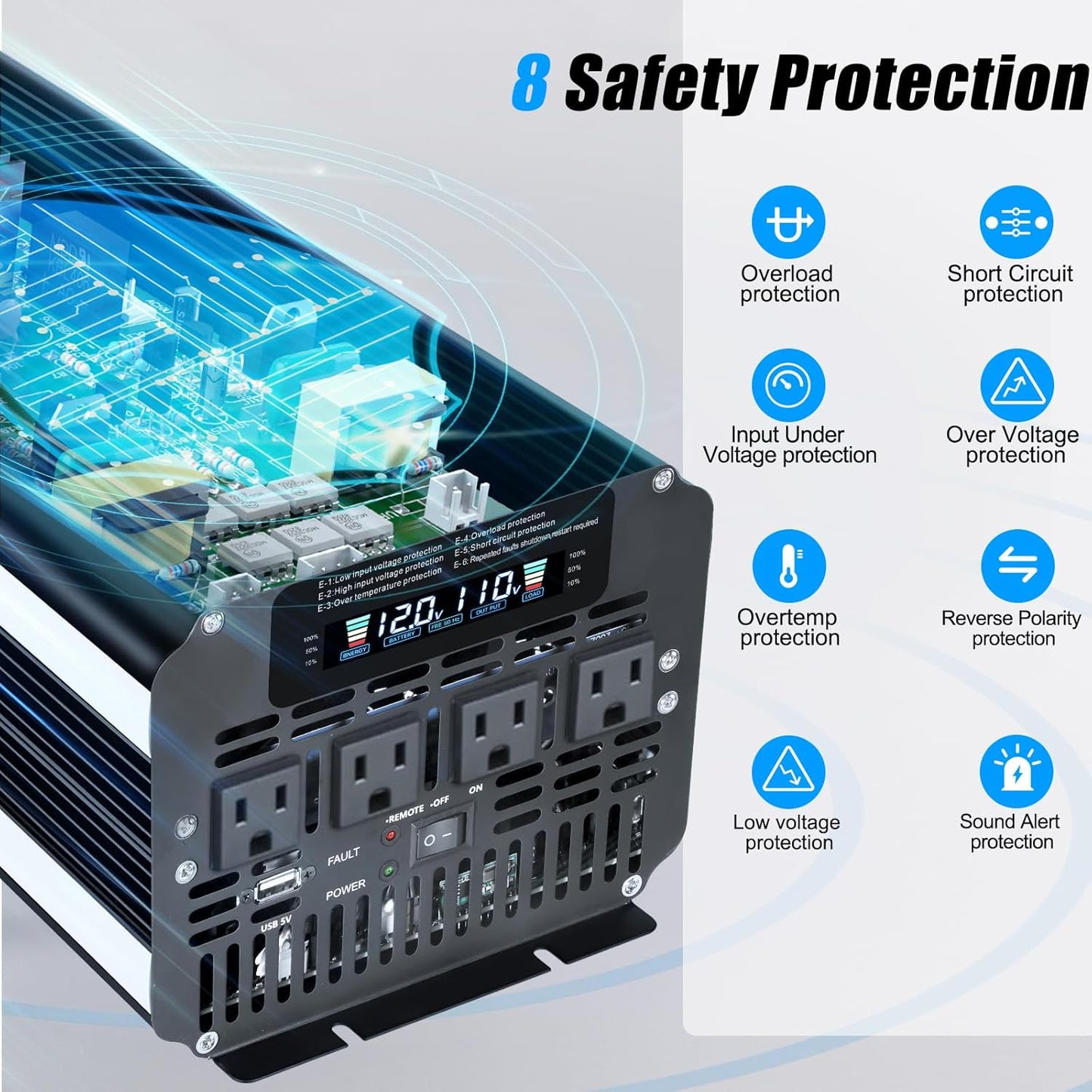 LVYUAN 3000 Watt Power Inverter 12V to 110V 120V for Vehicle, Solar Inverter System, Heavy Duty, RV, Truck, Off Grid,Camping with 4 AC Outlets, LCD Display, Wireless Remote Control, Car Power Inverter