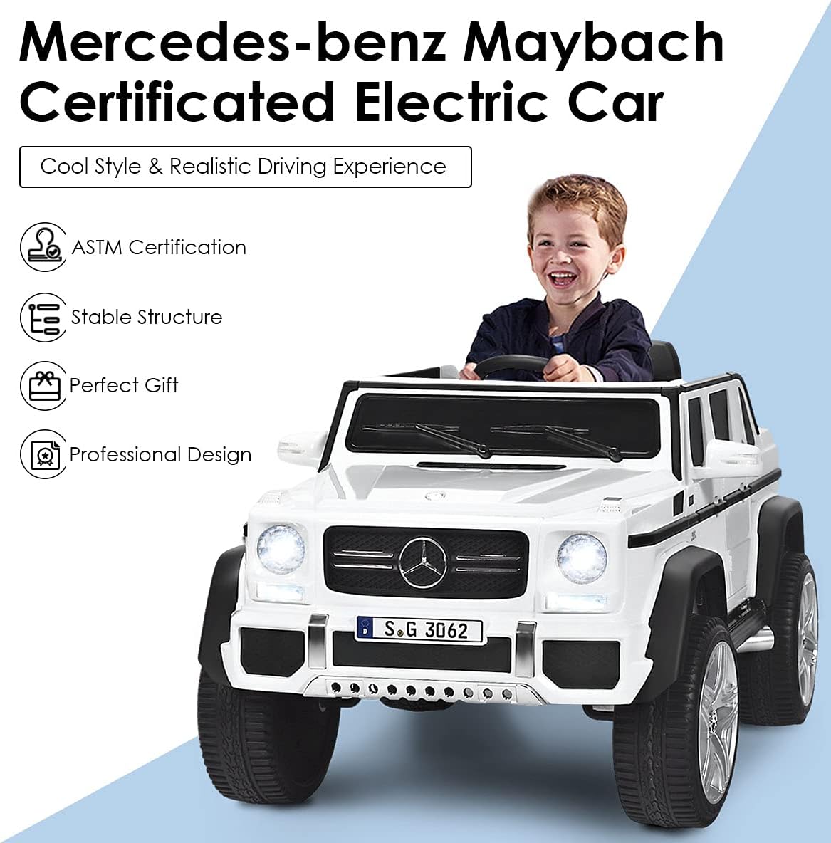 HONEY JOY Ride On Truck, Licensed Mercedes-Benz Maybach G650 Battery Powered Ride On Toys Car w/Remote Control, LED Lights, Music, Slow Start, 12V Electric Cars for Kids, Gift for Boys Girls (White)