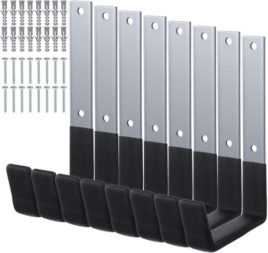 Heavy Duty Garage Hooks 8-Pack Wall Mount Storage Hooks for Bike, Ladder, Garden Hose, Chainsaw, Shovel, and Utility Tools - 55lbs Capacity, Black