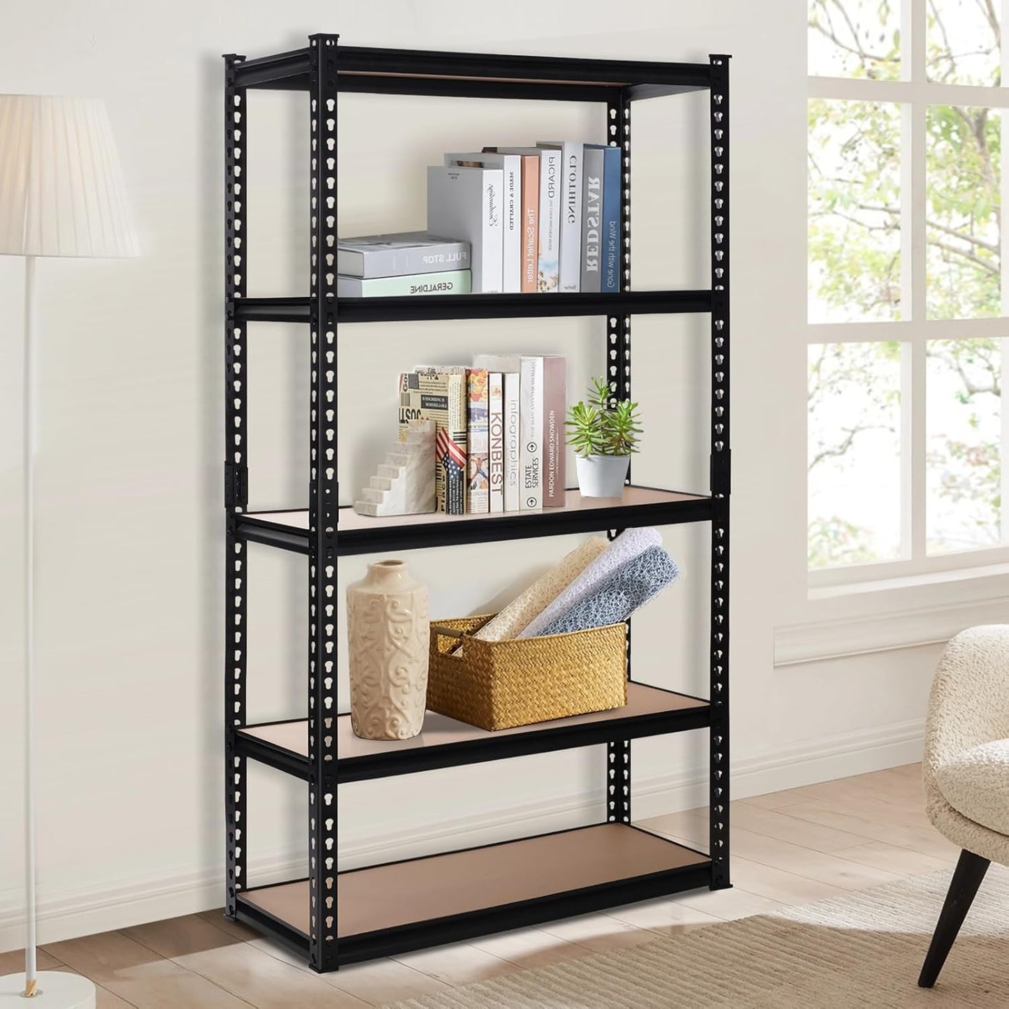 Garage Storage Shelves 35.43" W x 15.75" D x 72" H, 5 Tier Storage Rack Adjustable Black Metal Shelving for Warehouse, Pantry, Closet