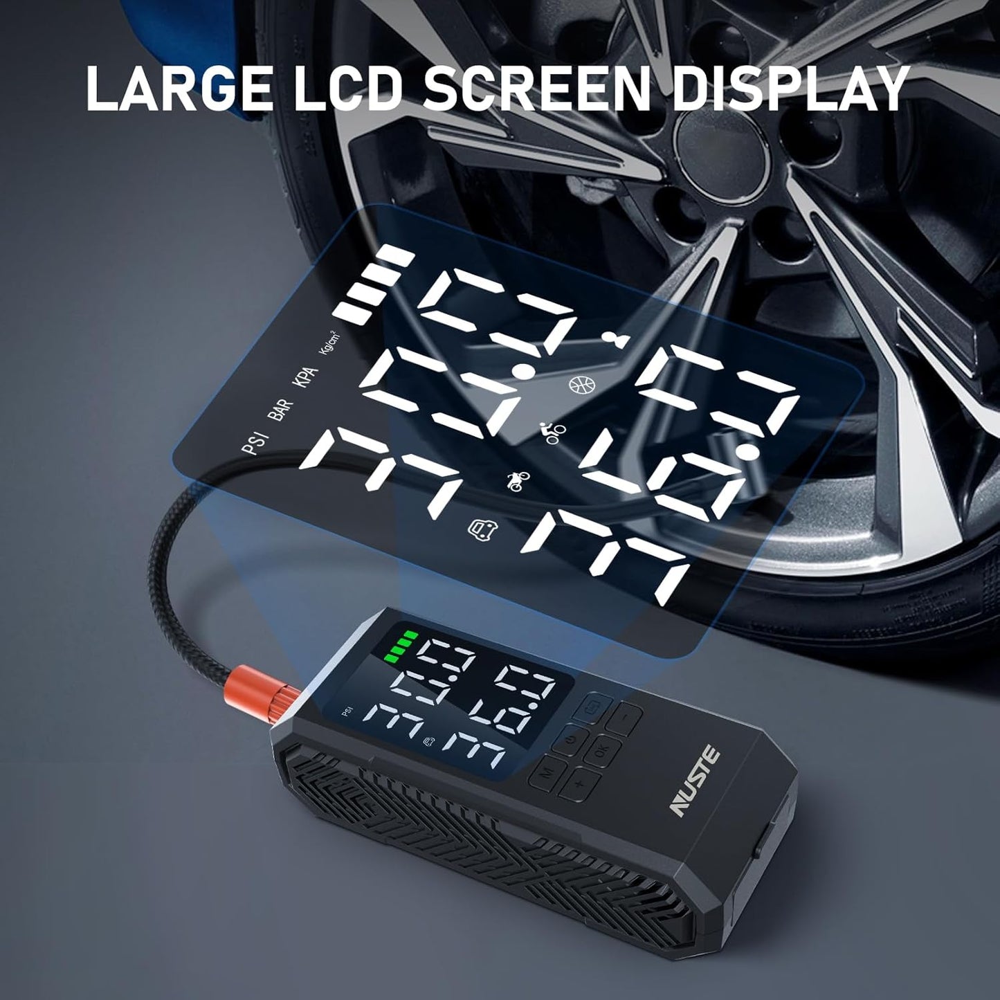 Tire Inflator Portable Air Compressor, Air Pump for Car Tires with Digital Pressure Gauge, 150PSI Rechargeable Battery, LED Light, Cordless Bike Tire Pump for Car, Motorcycle, Bicycle