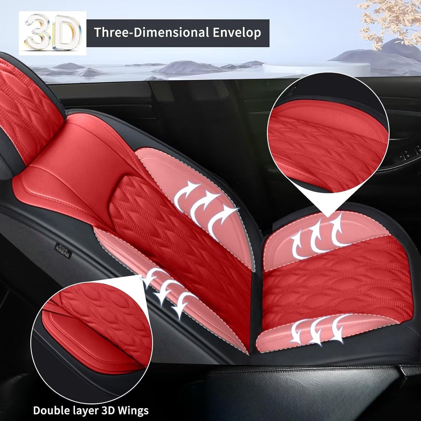 Car Covers Fit for Toyota Camry 2012-2025: Full Set 5 Seats Faux Leather Automotive Waterproof Vehicle Cushion Protector (Black&Red)