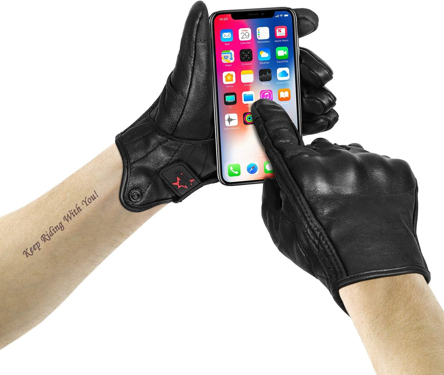 Full finger Goat Skin Leather Touch Screen Motorcycle Gloves Men/Women S,M,L,XL,XXL (Non-Perforated, XXL)